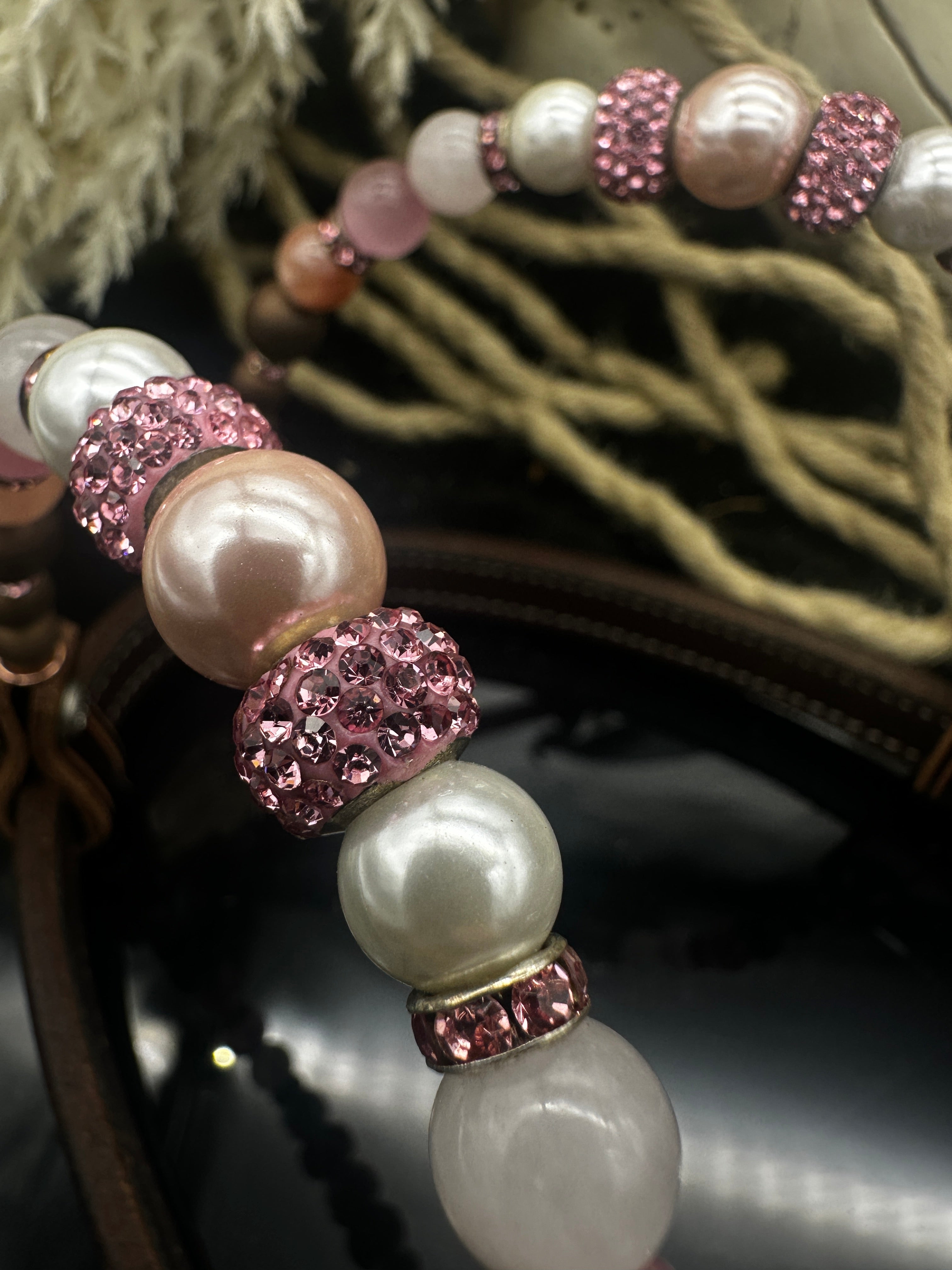 Premium | Dunkelkastanienbraunes Westernzaumzeug | Pink & Swarovski Perlen