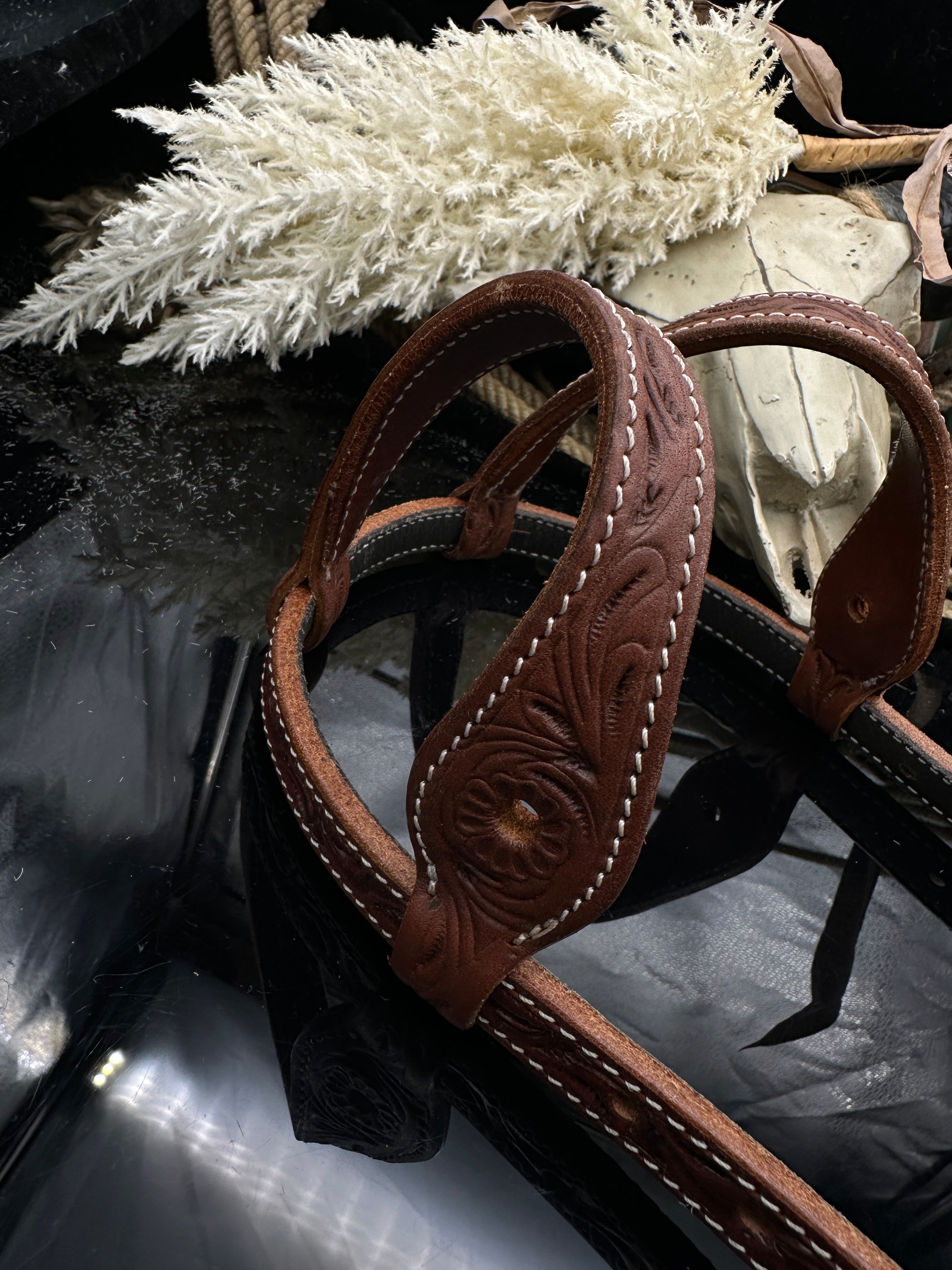 Basic | Kastanie | Westernzaumzeug mit floralem Muster