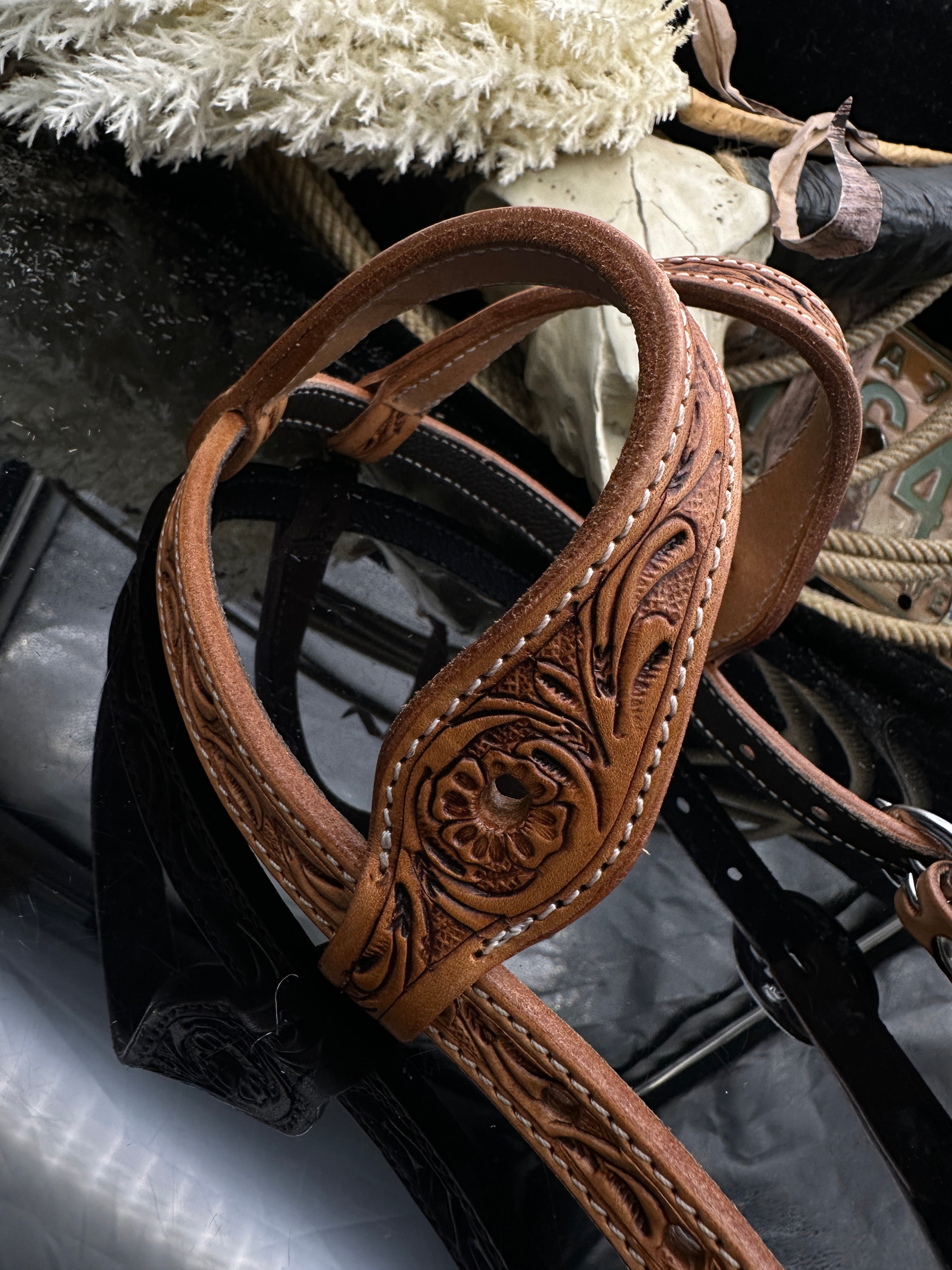 Basic | Antique russet | Floral tooled western hoofdstel