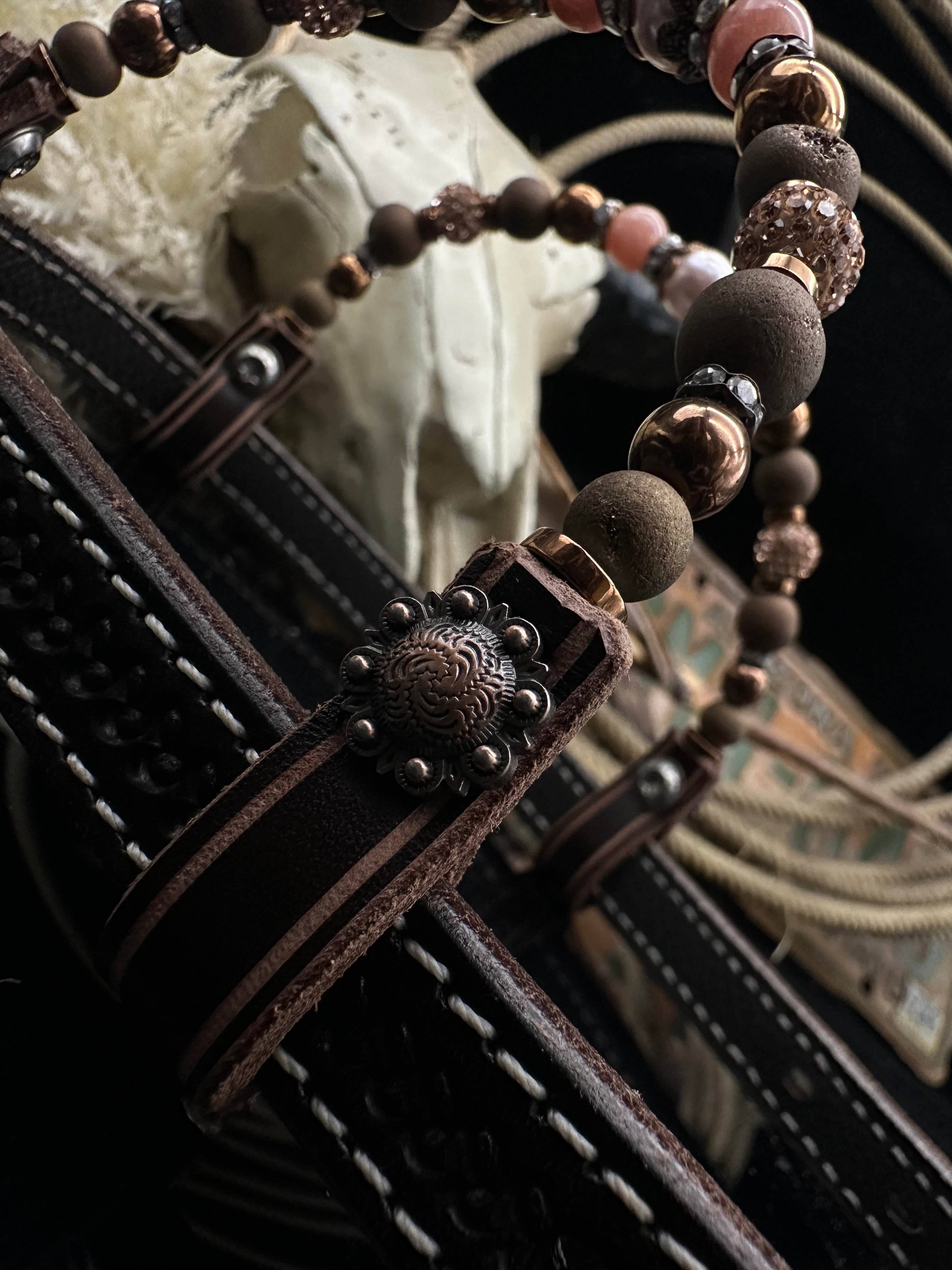 Premium | Light Peach & Copper| Dark Chestnut western Hoofdstel