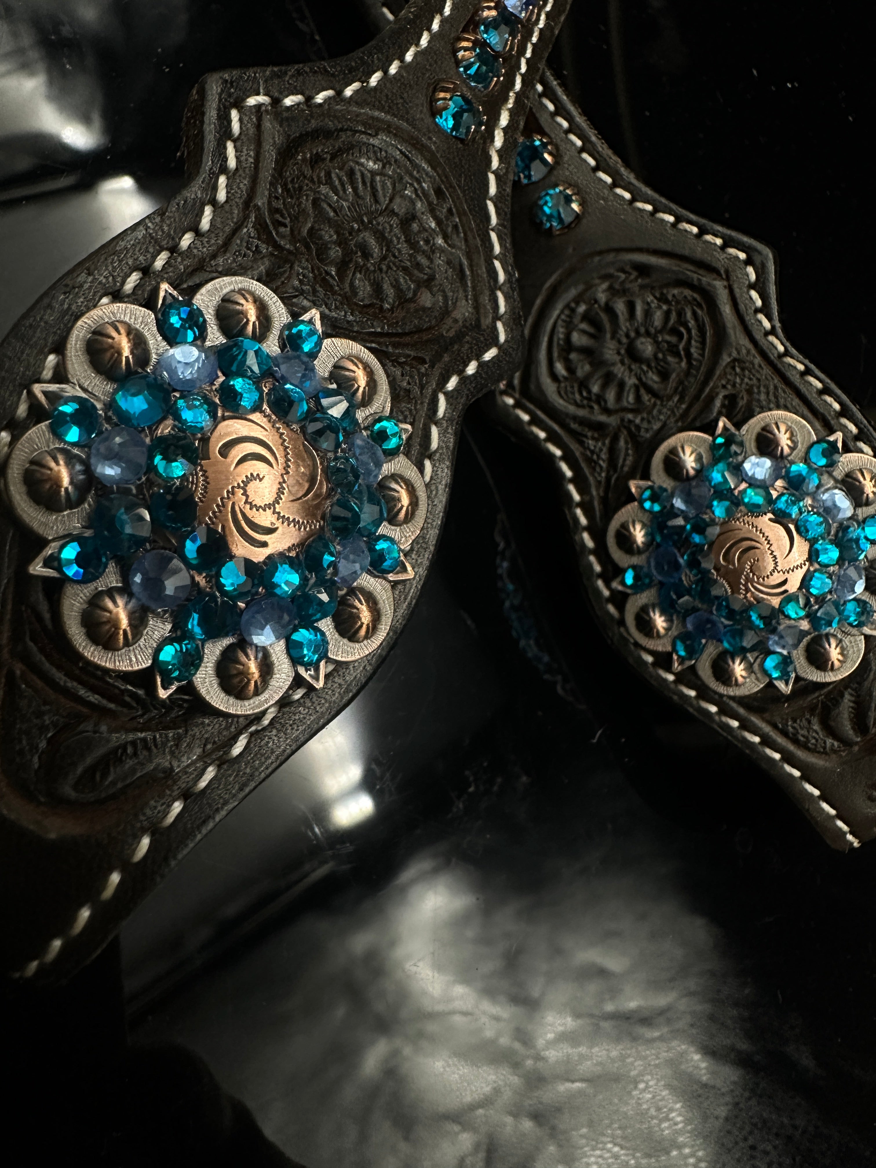 Premium | Dark brown western hoofdstel | Perfect Turkoois & Bleu