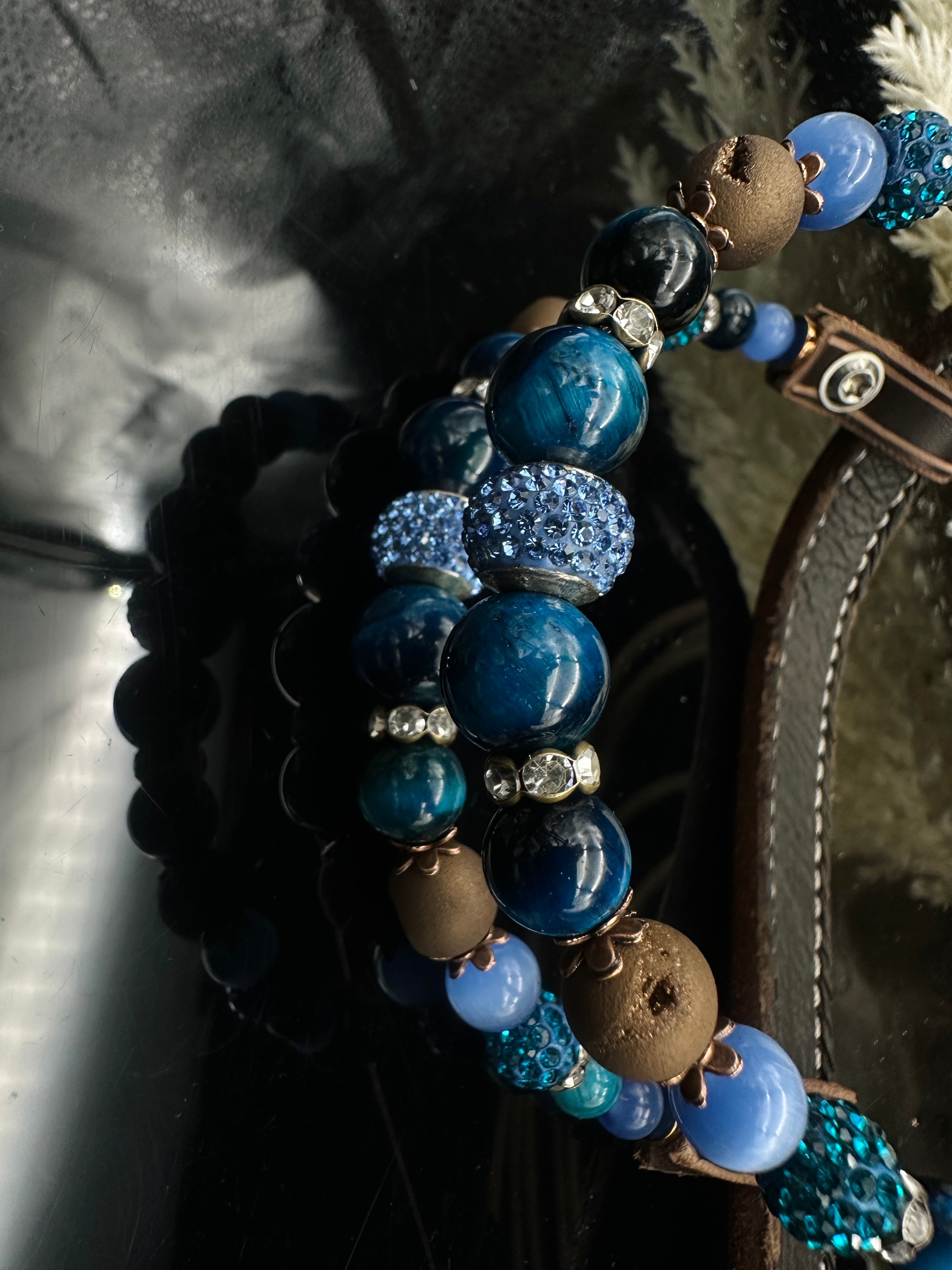 Premium | Dark brown western hoofdstel | Perfect Turkoois & Bleu