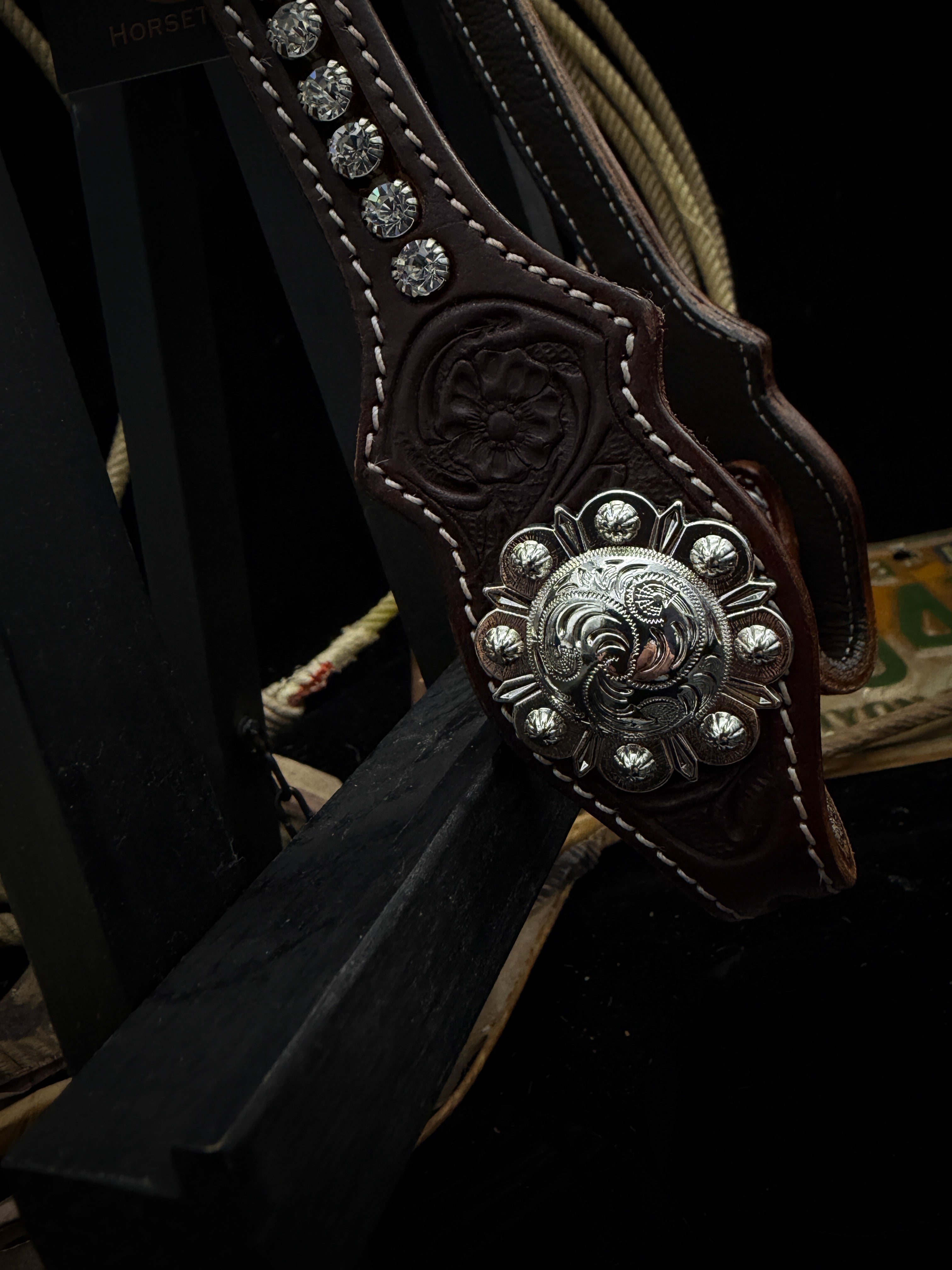 Premium | Western headstall | Dark Chestnut | Silver Shine