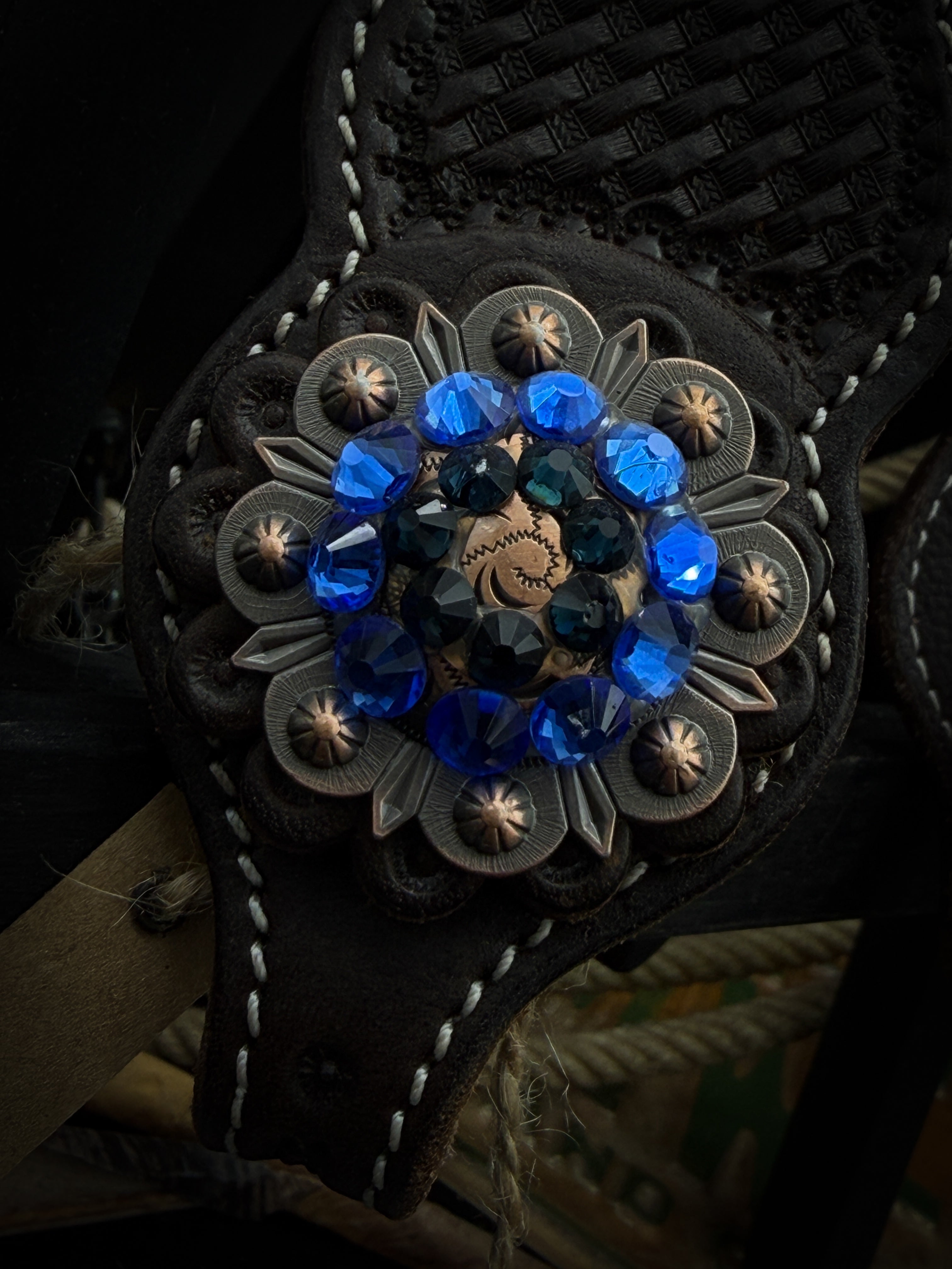 Premium | Western headstall | Dark Brown | Blue Ember Steel