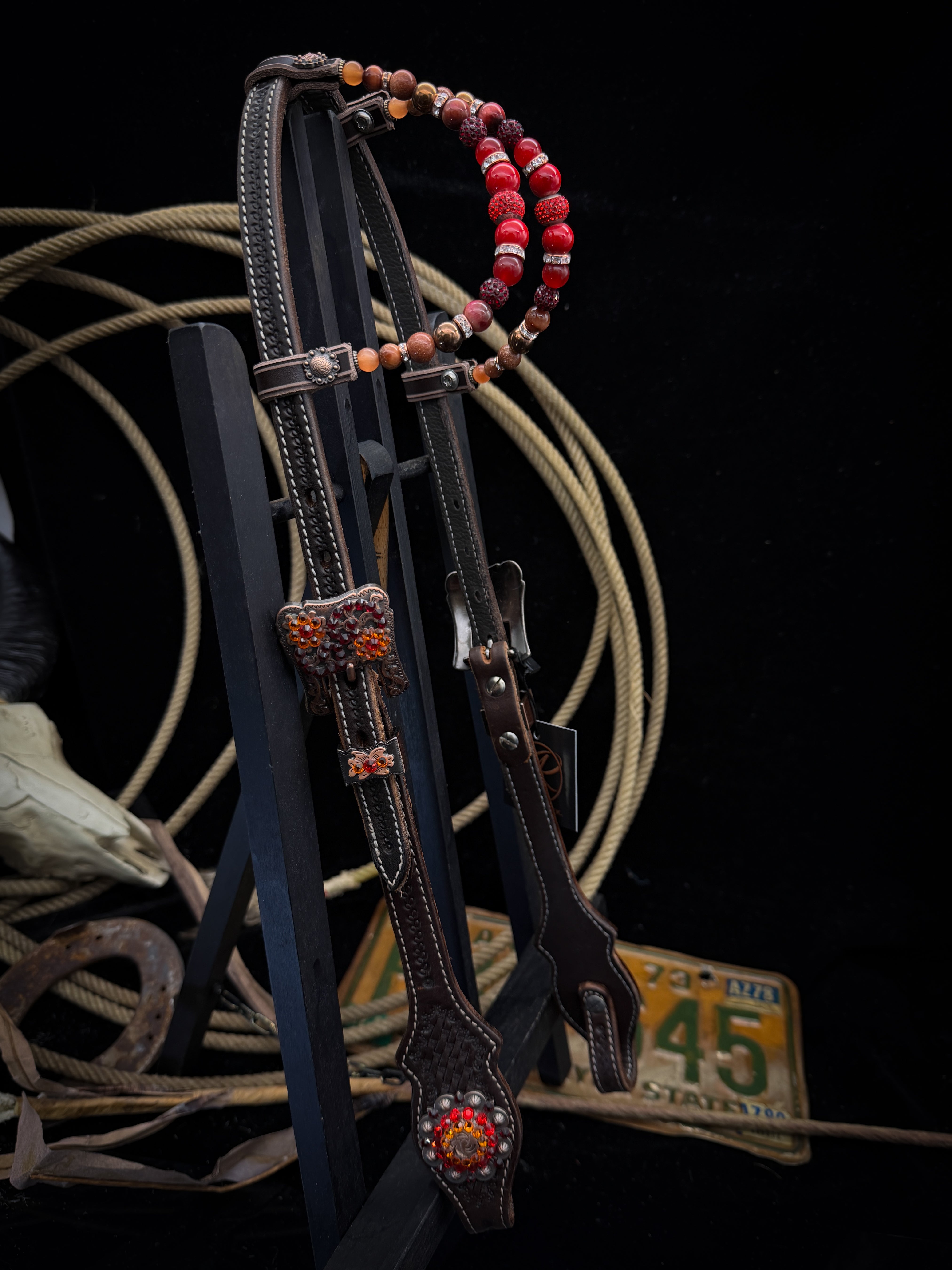 Premium | Westernhoofdstel | Dark Brown | Crimson Outlaw