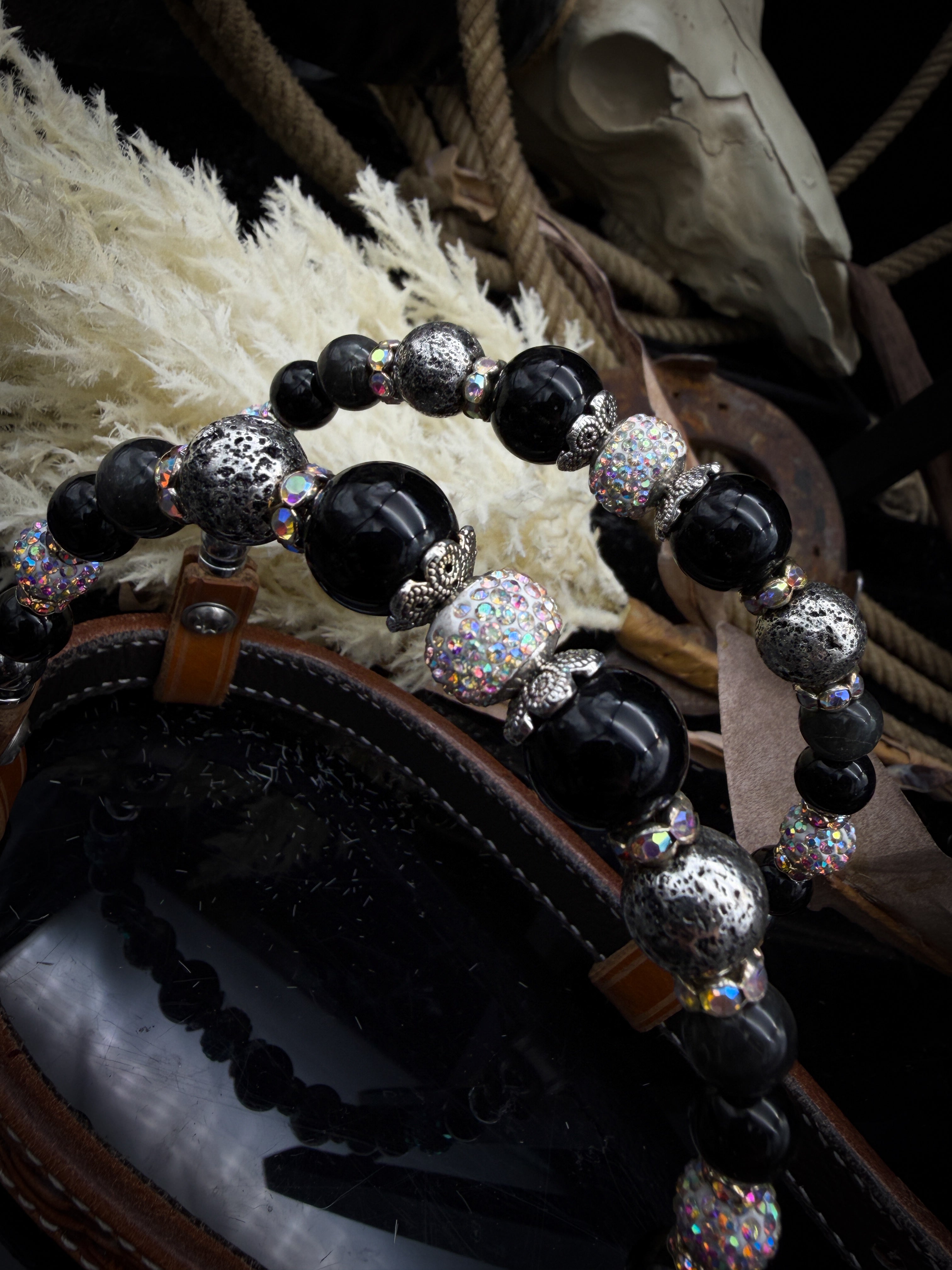 Premium | Labradorit & Onyx | Antique Russet Westernzaumzeug
