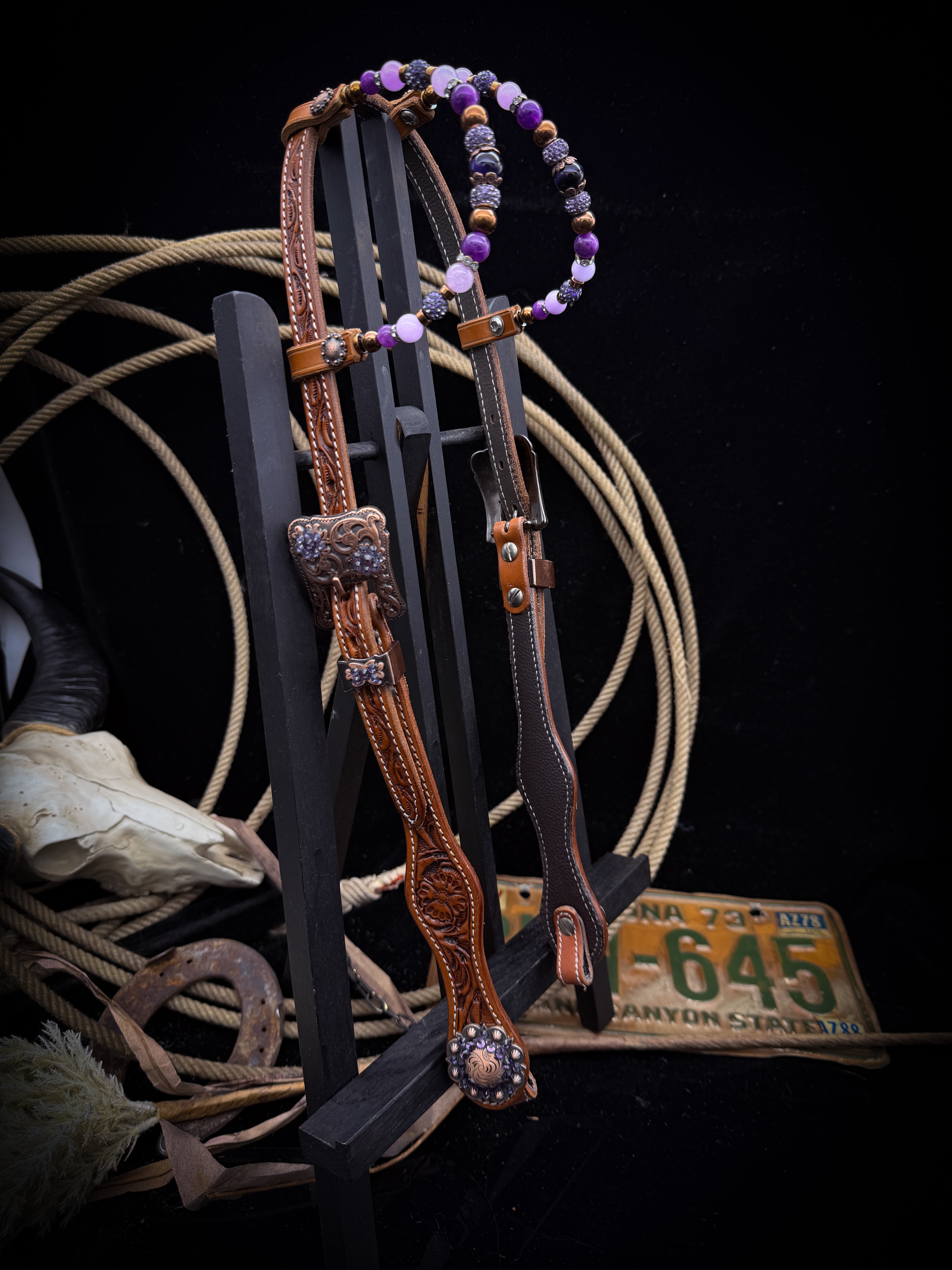Premium | Violet Prairie | Antique Chestnut Western Hoofdstel