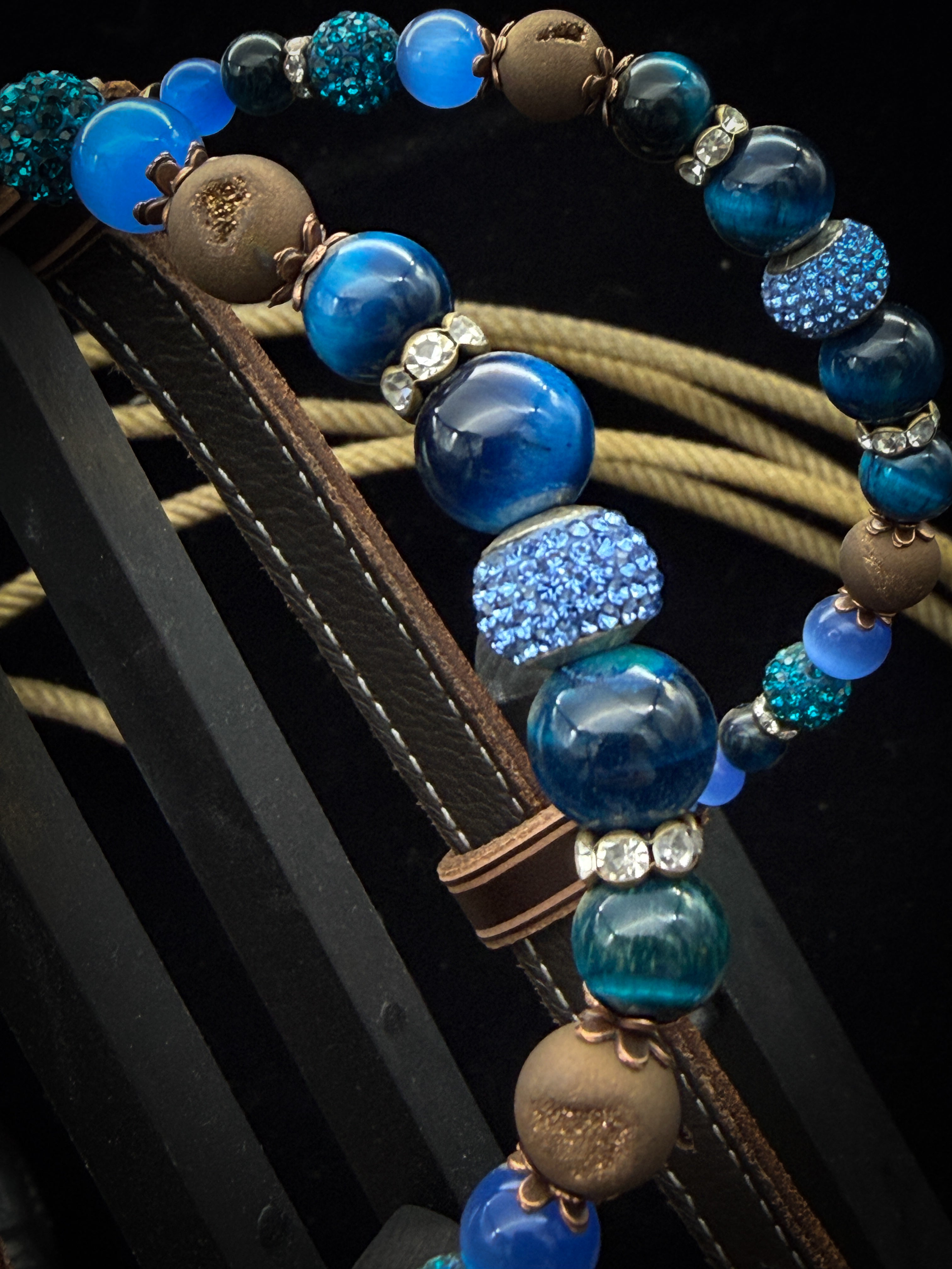 Premium | Perfect Turkoois & Bleu | Dark brown western hoofdstel