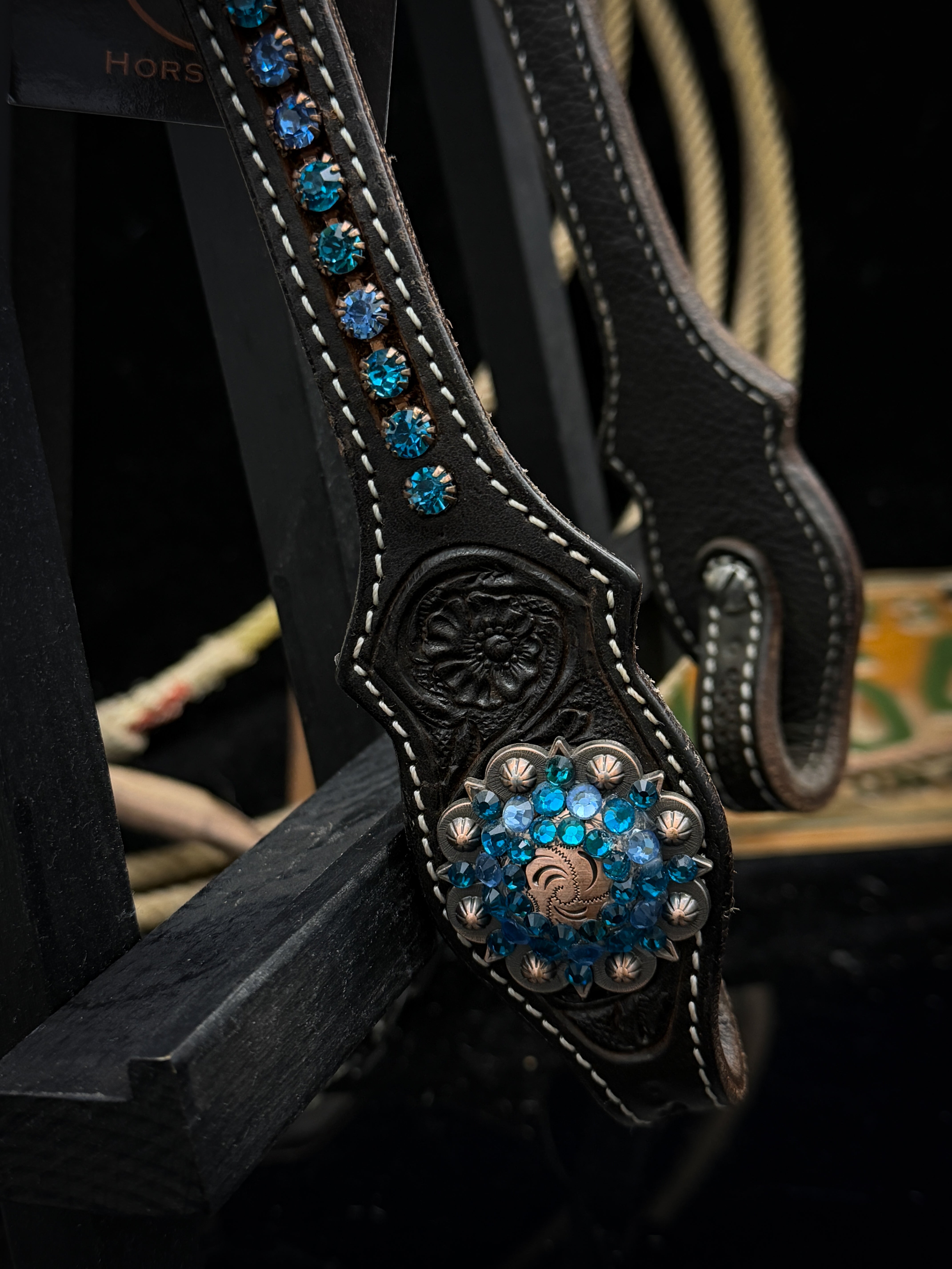 Premium | Perfect Turquoise & Blue | Dark brown western bridle