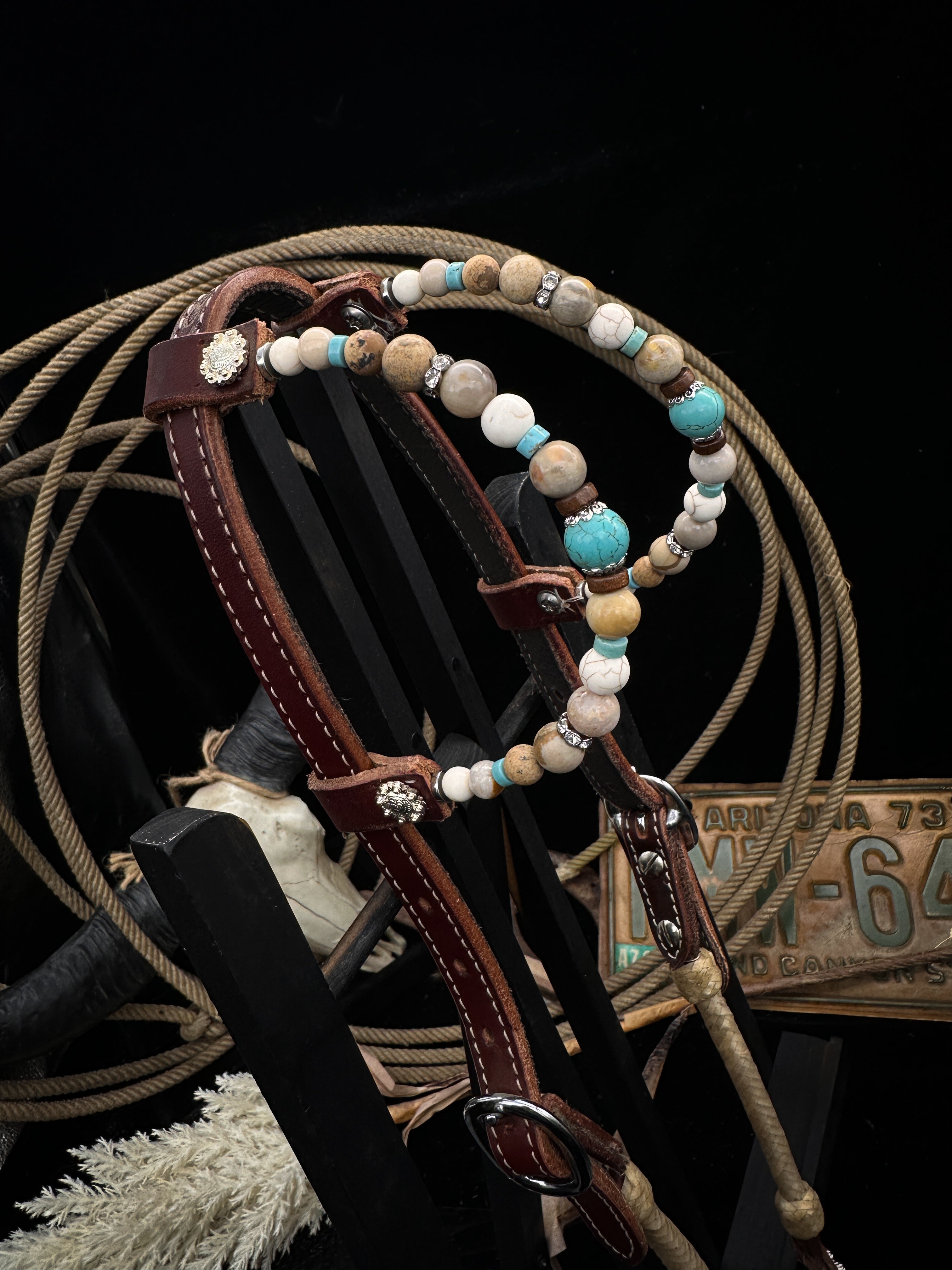 Premium | Antique Chestnut western bridle | Turquoise