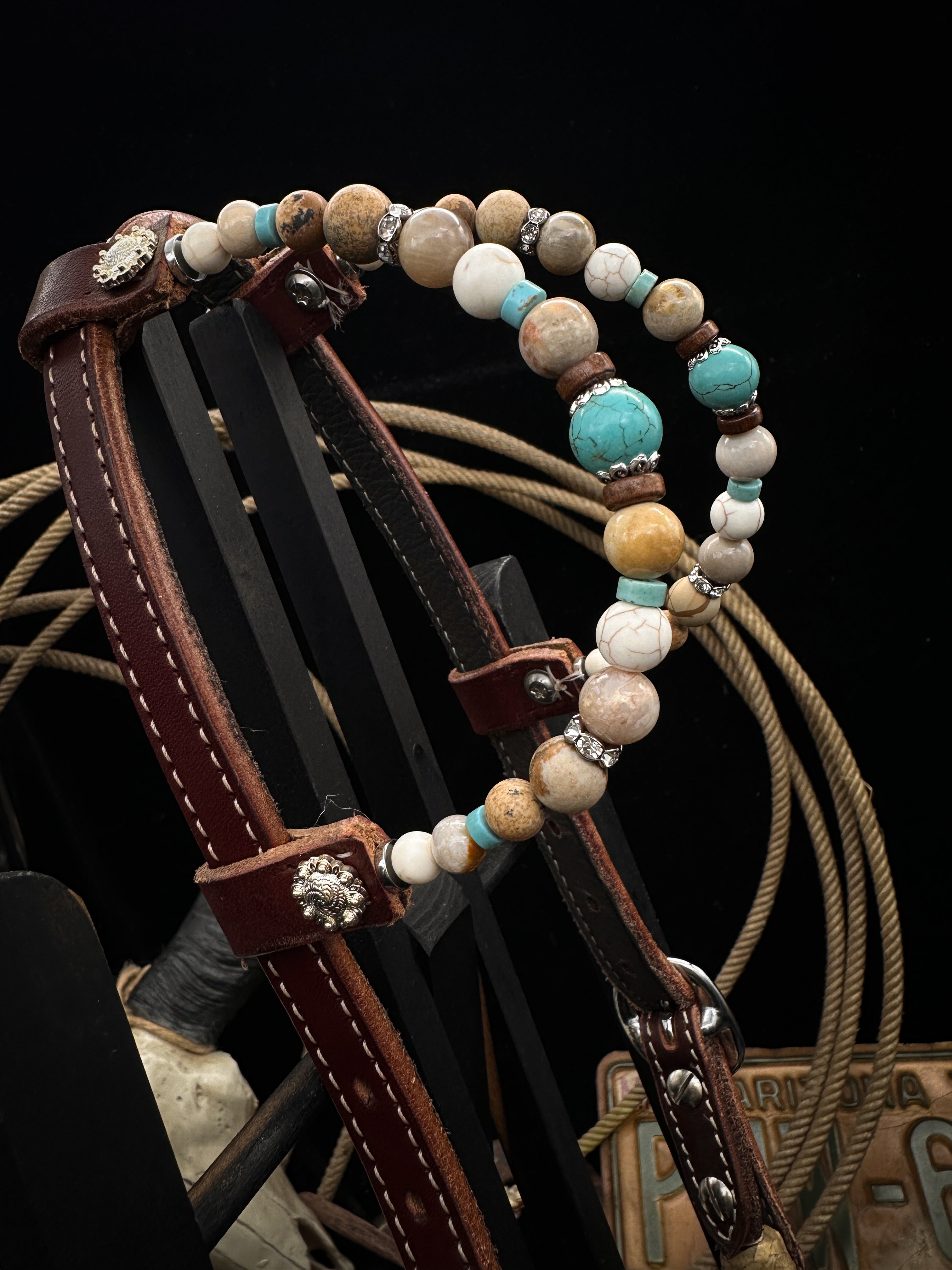 Premium | Antique Chestnut western bridle | Turquoise