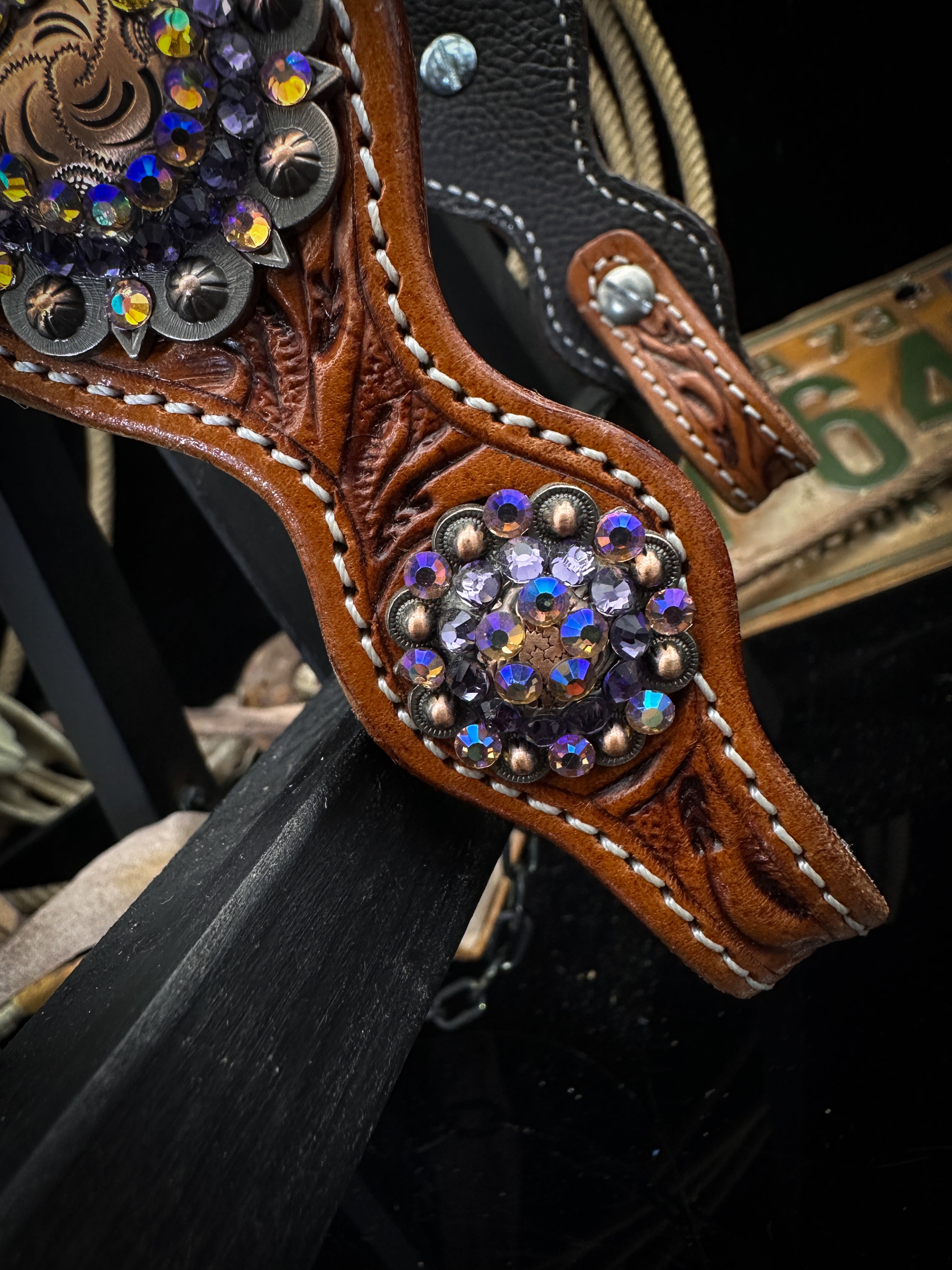 Premium | Amethist | Antique chestnut western hoofdstel