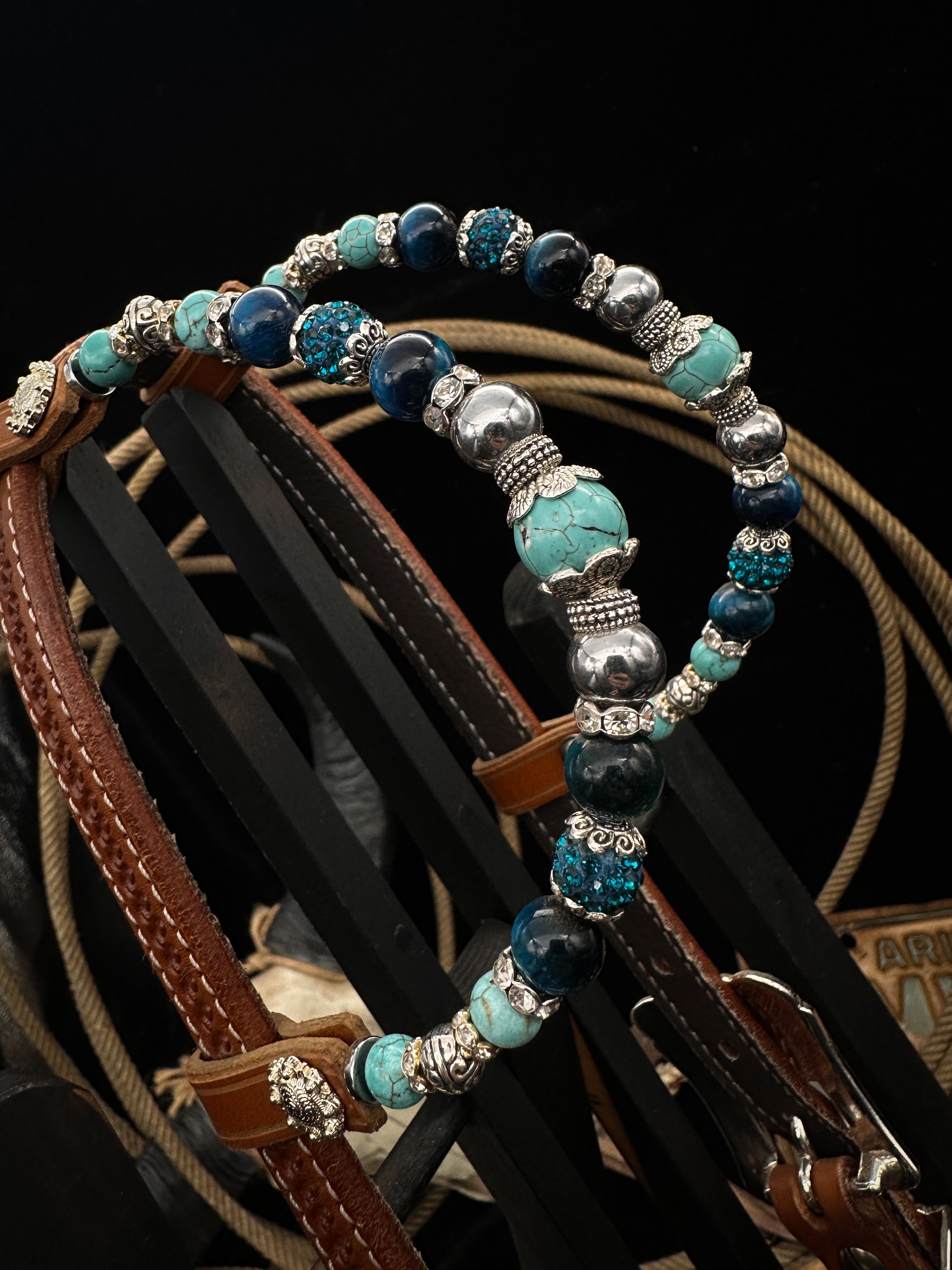Premium | Petrol & turkoois | Floral tooled western hoofdstel