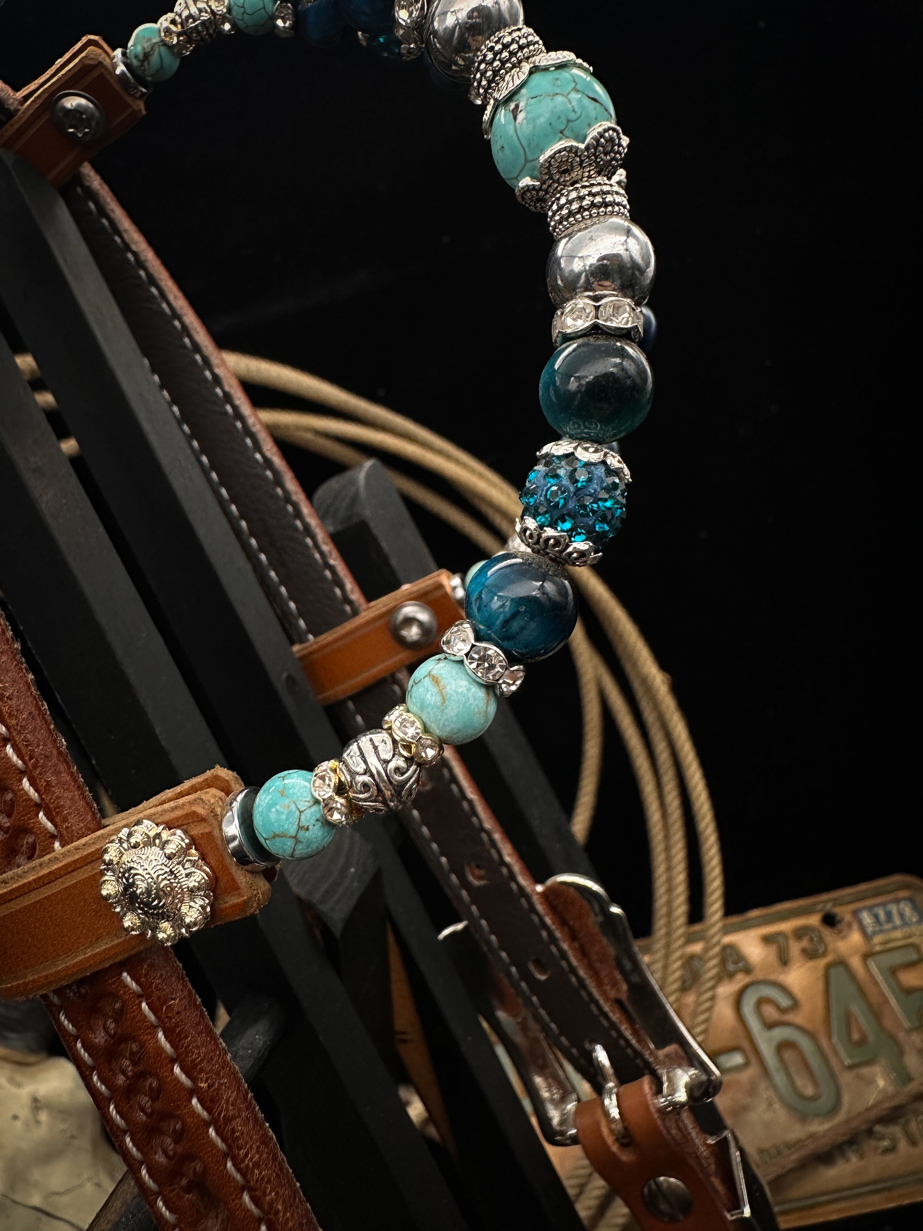 Premium | Petrol & turkoois | Floral tooled western hoofdstel