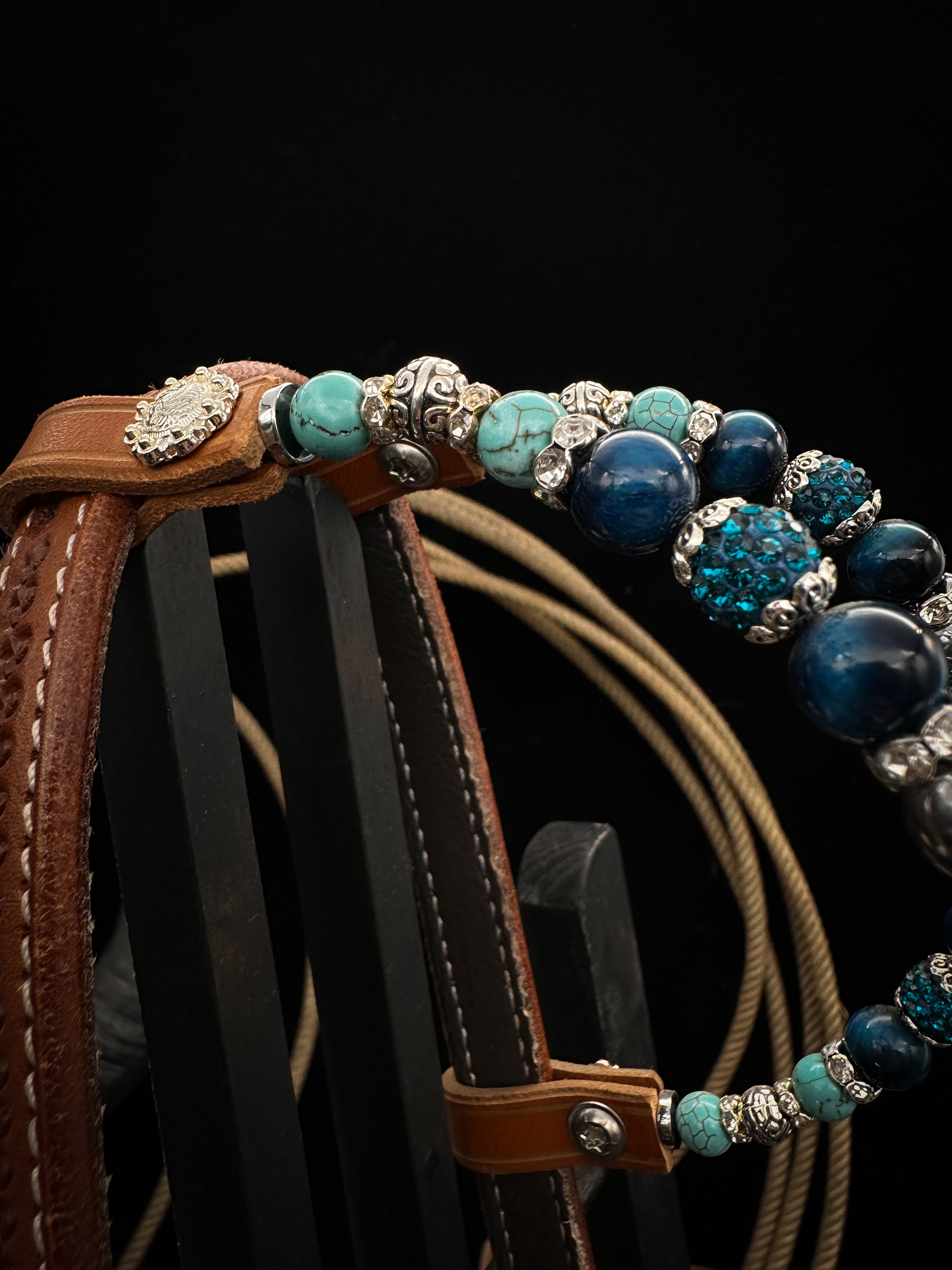 Premium | Petrol & turkoois | Floral tooled western hoofdstel