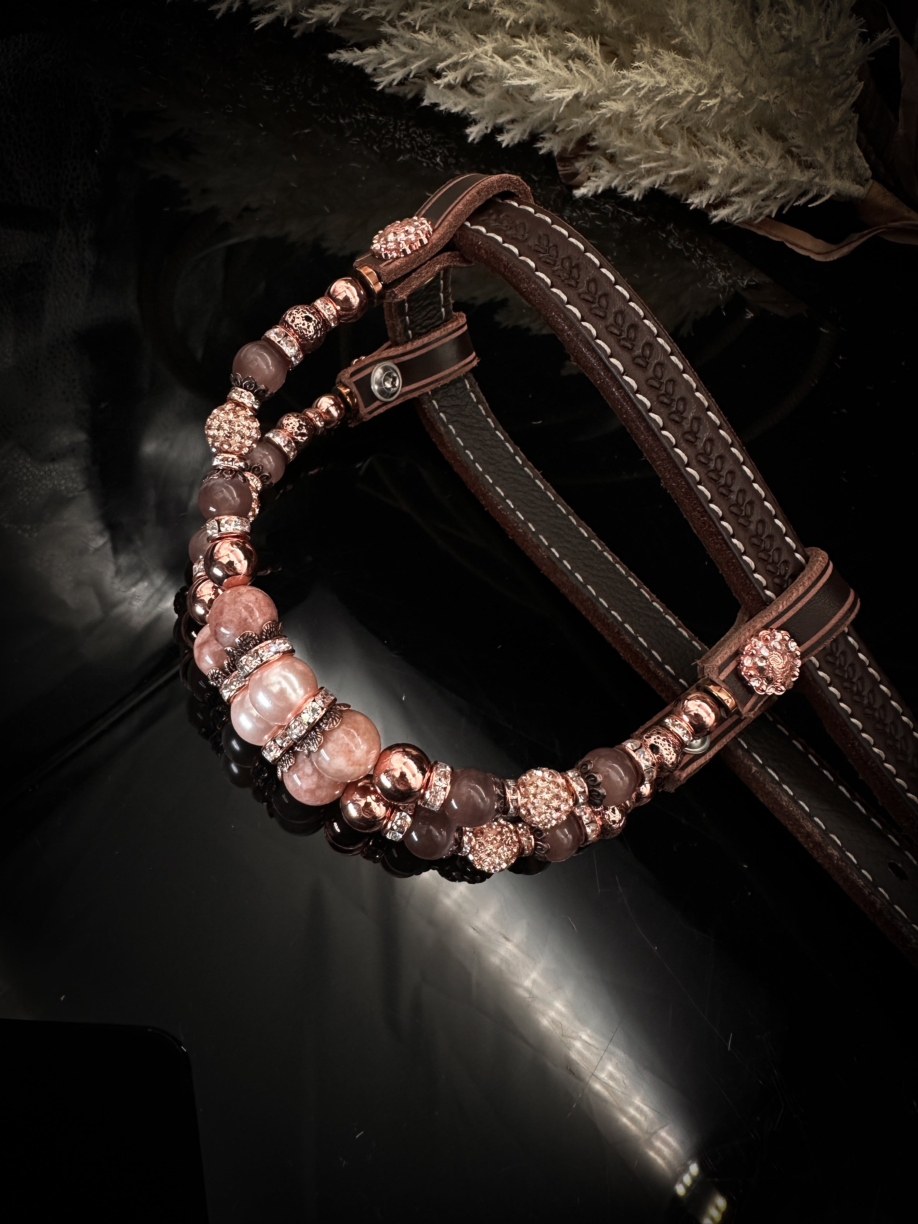 Premium | Rose gold & Peach | Floral tooled western bridle