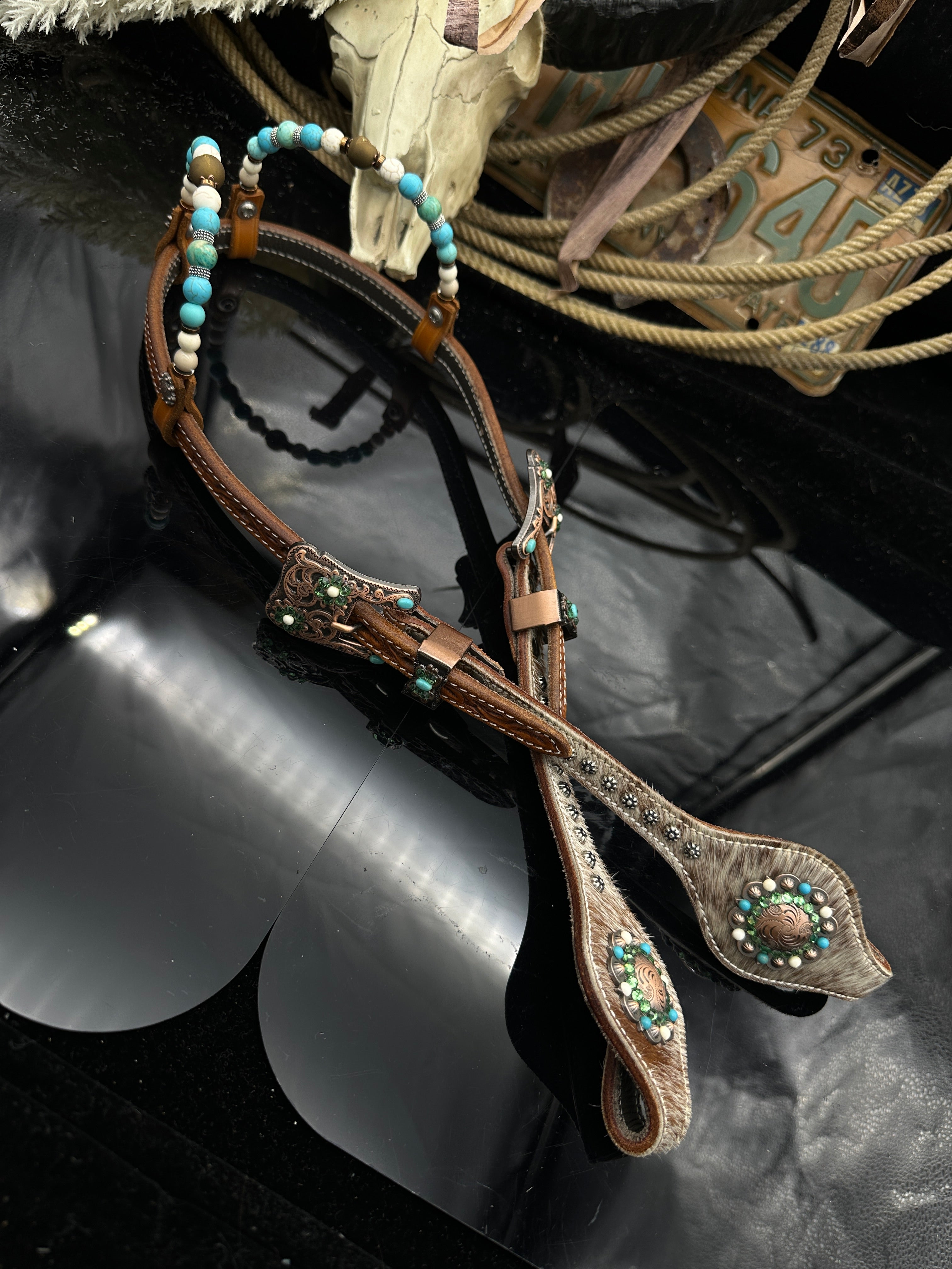 Premium | Aniek Chestnut western bridle | Turquoise