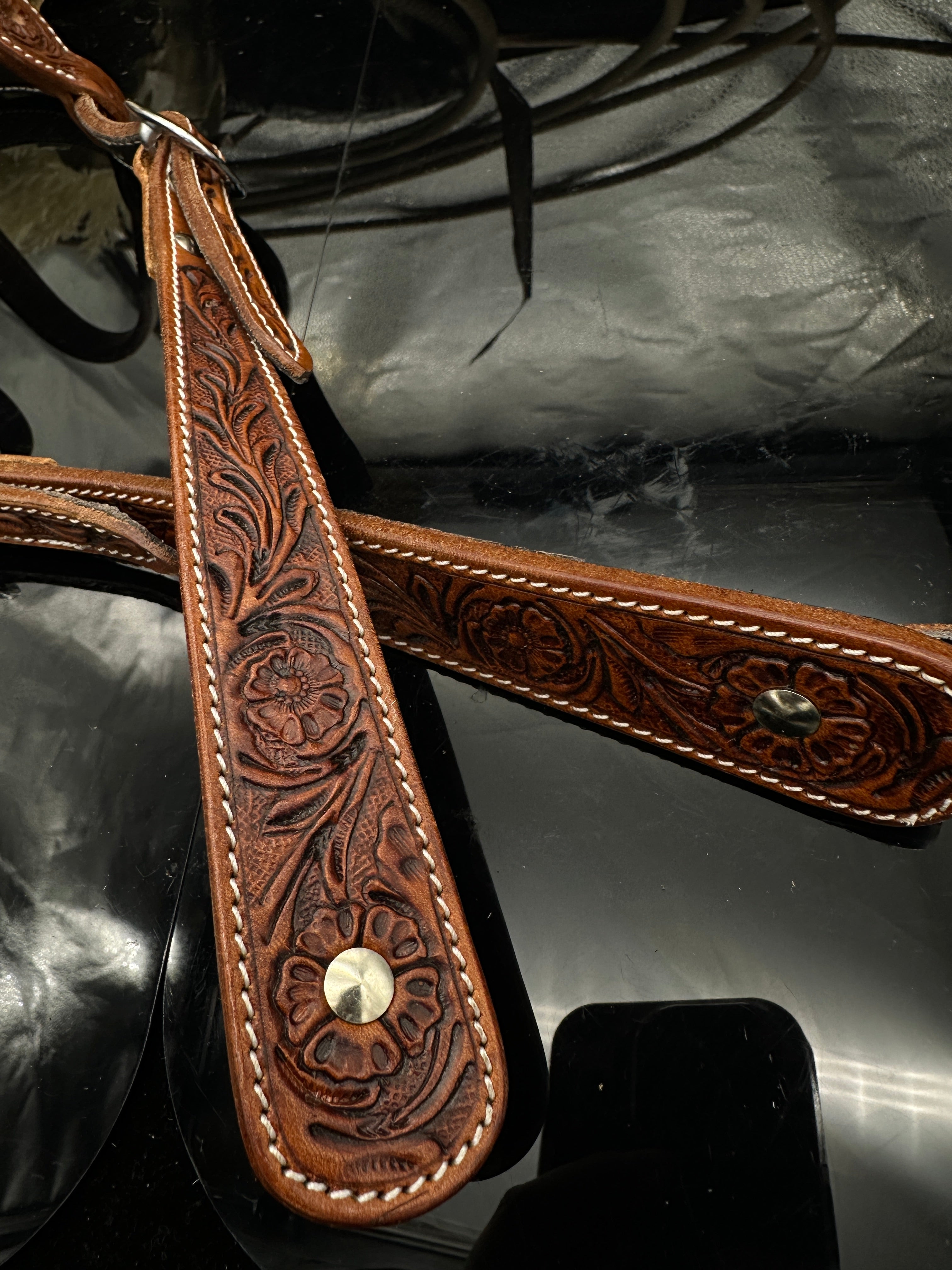 Basic | Antique Chestnut | Floral tooled western bridle
