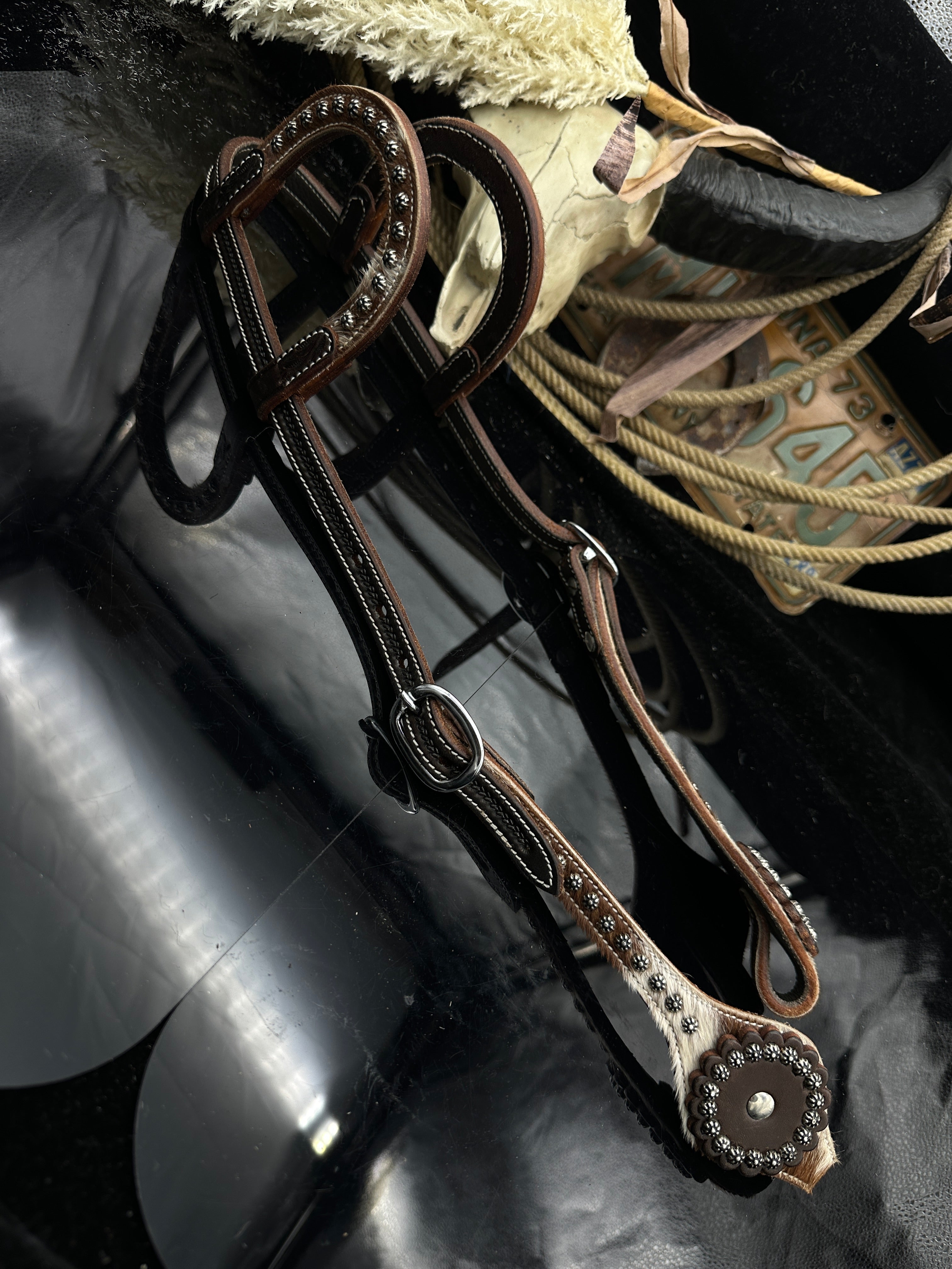 Basic | Dark chestnut | Cowhide studs western bridle