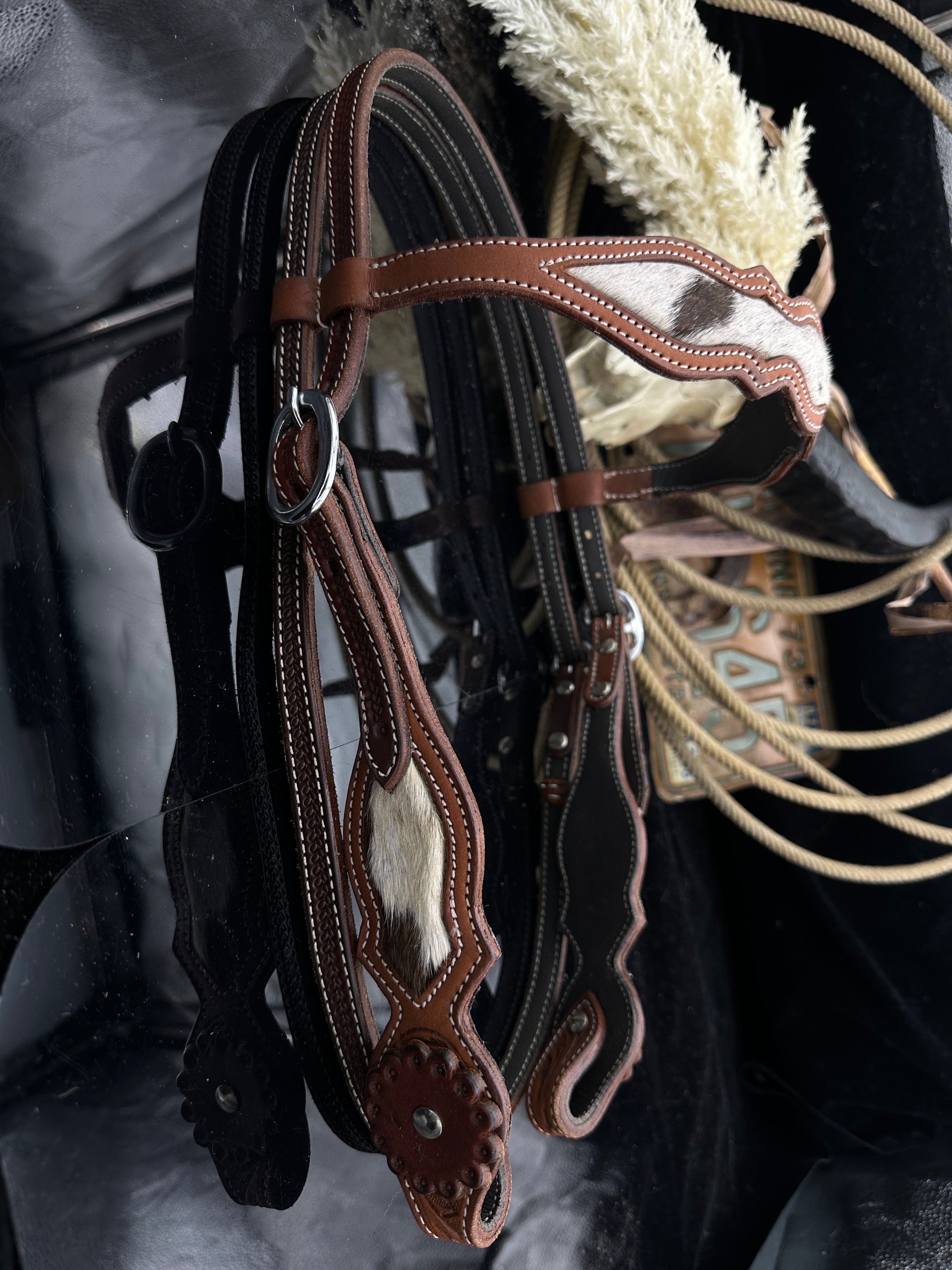 Basic | Cestnut | Browband &amp; Throat Strap | Cowhide Western Headstall