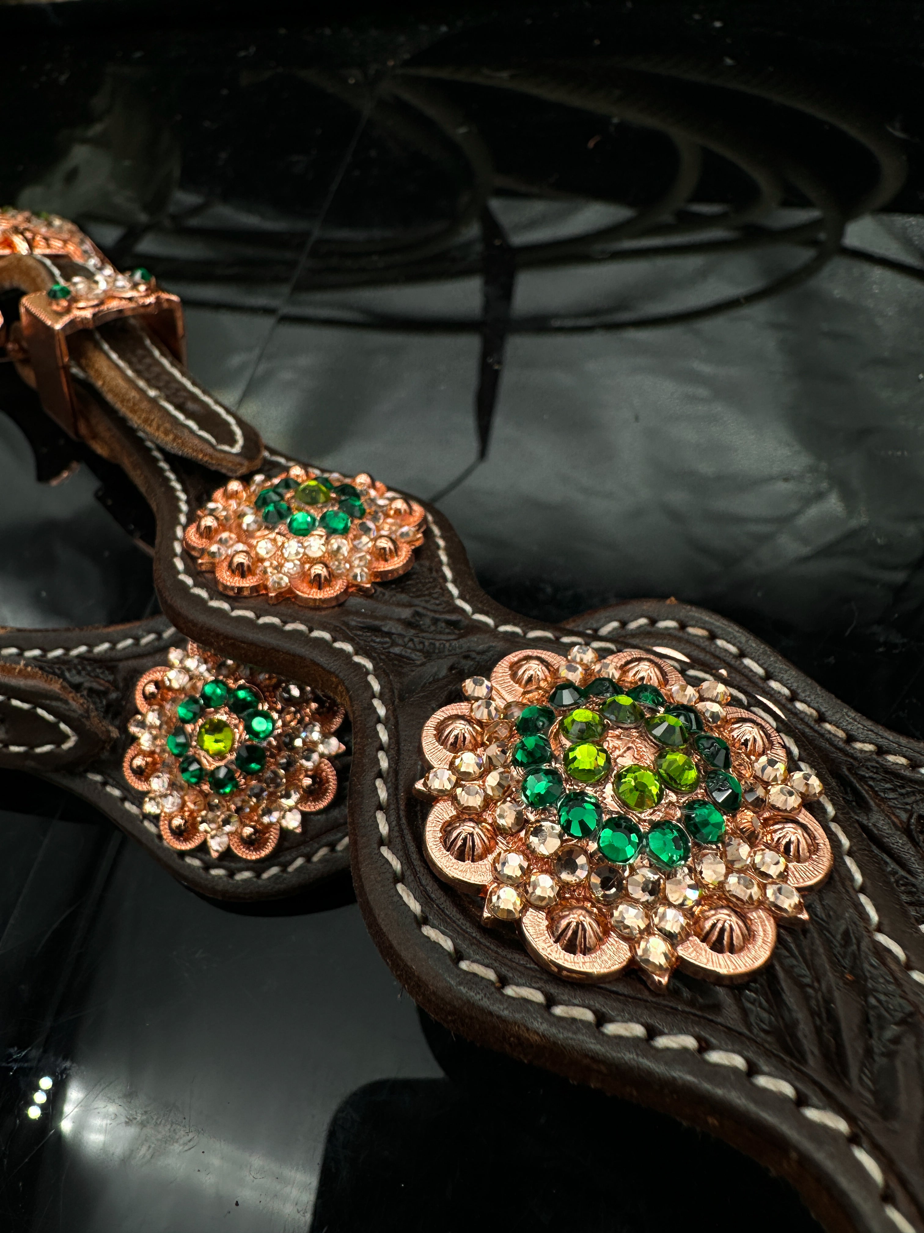 Sierra Sunset | Premium western Bridle | Dark brown rose gold &amp; green