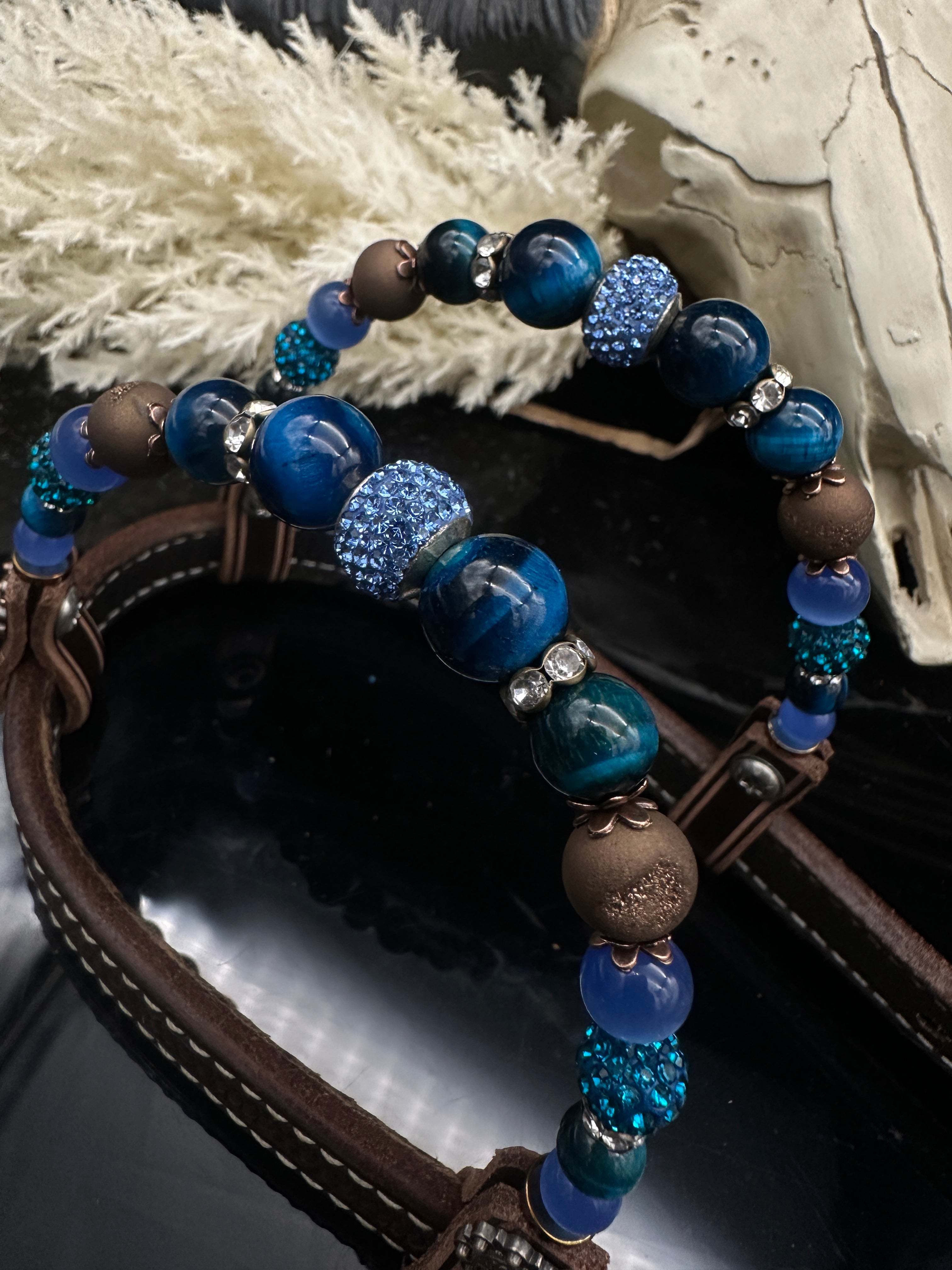 Premium | Dark brown western bridle | Perfect Turquoise &amp; Blue