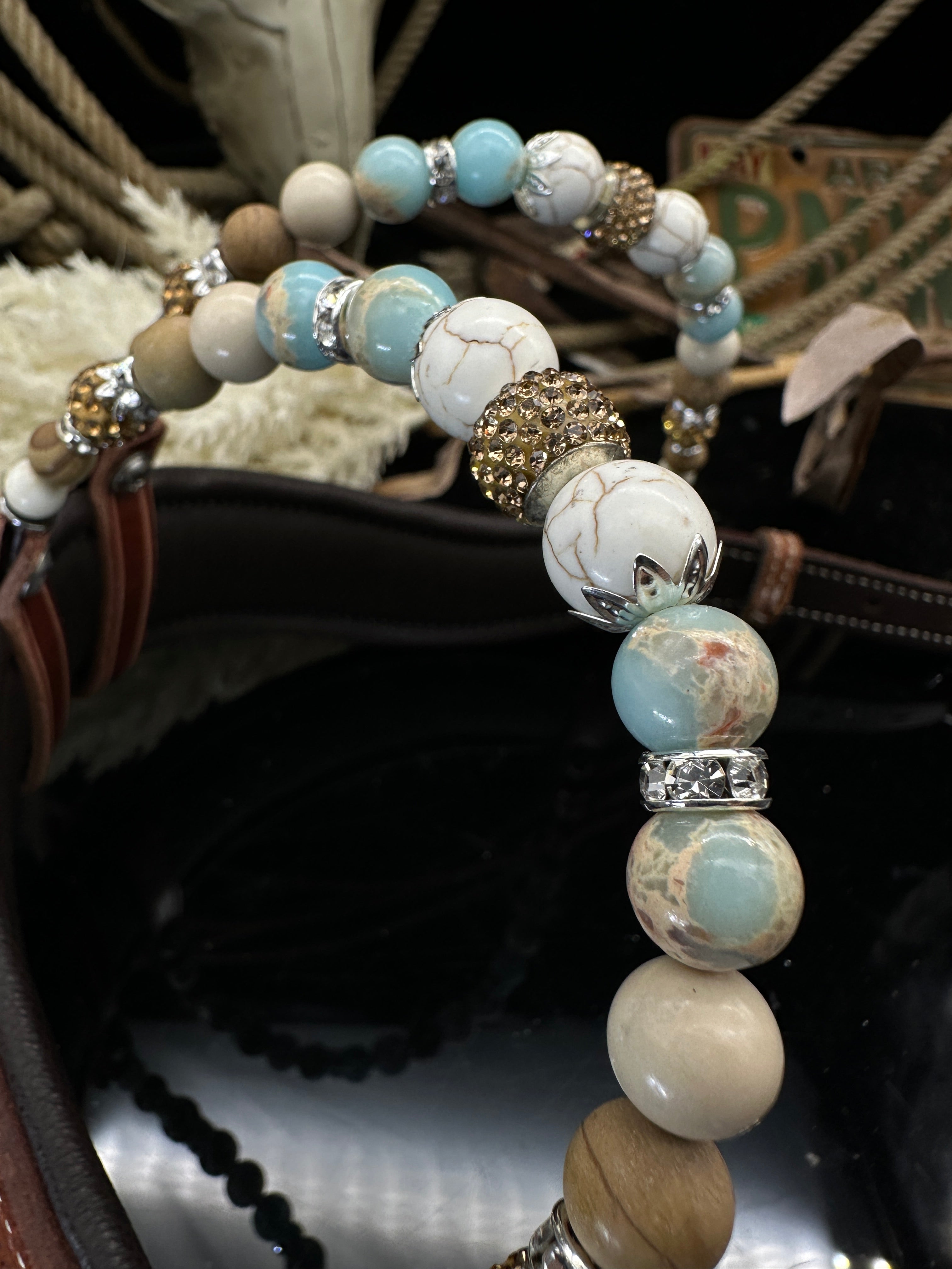 Premium | Anatomical Sidepull Western Bridle | Turquoise &amp; Shoushan