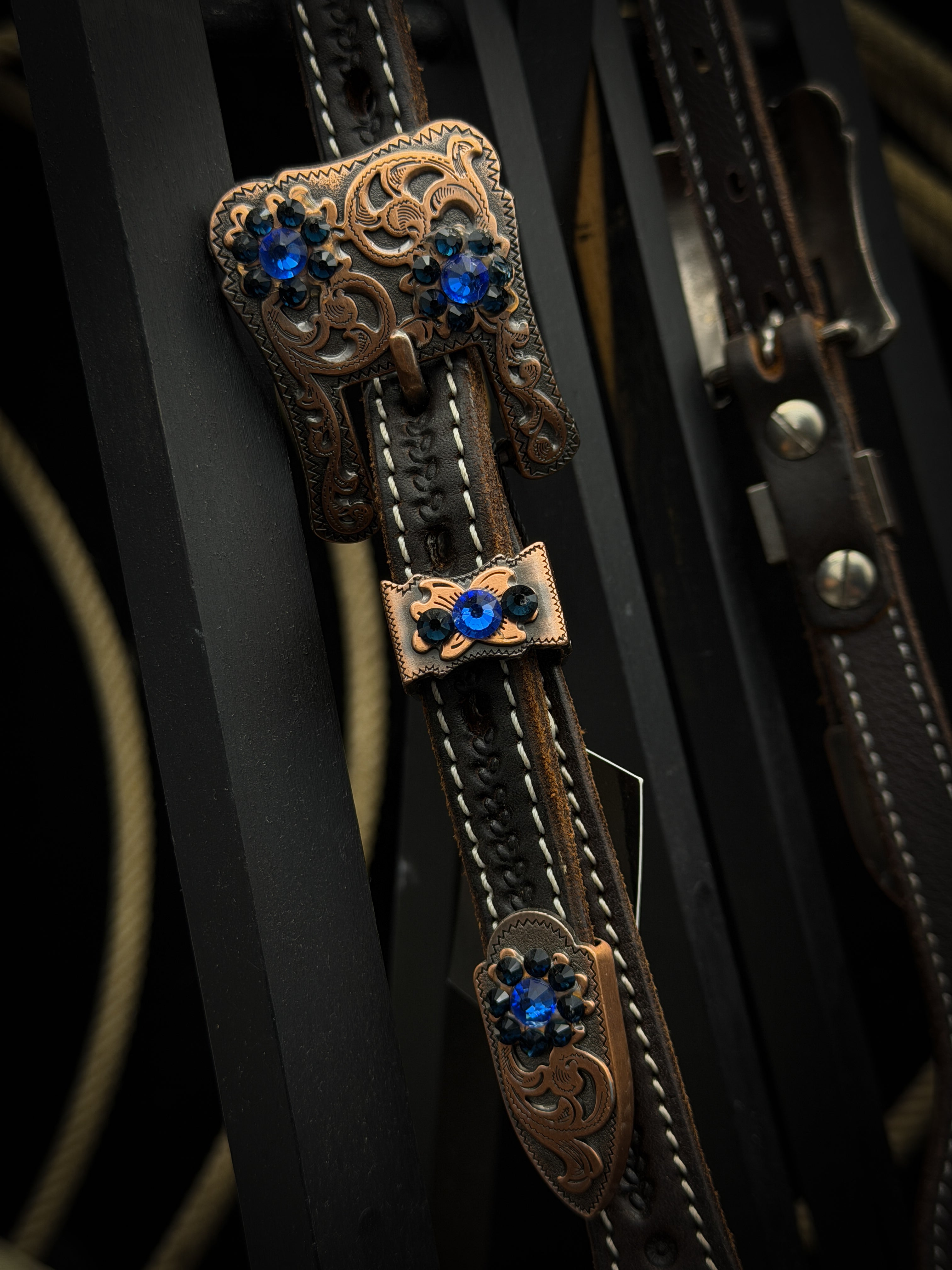 Premium | Western headstall | Dark Brown | Blue Ember Steel