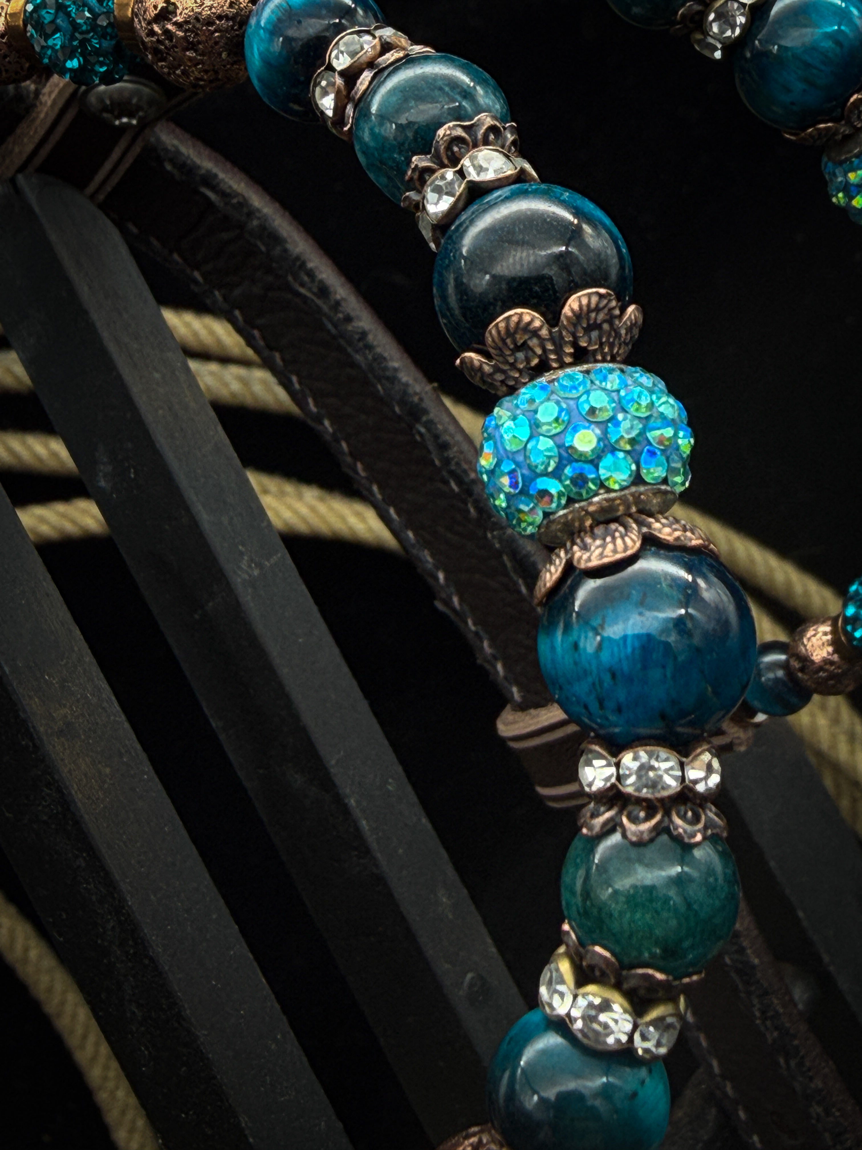 Premium | Western headstall | Antique dark chestnut | Turquoise Shine