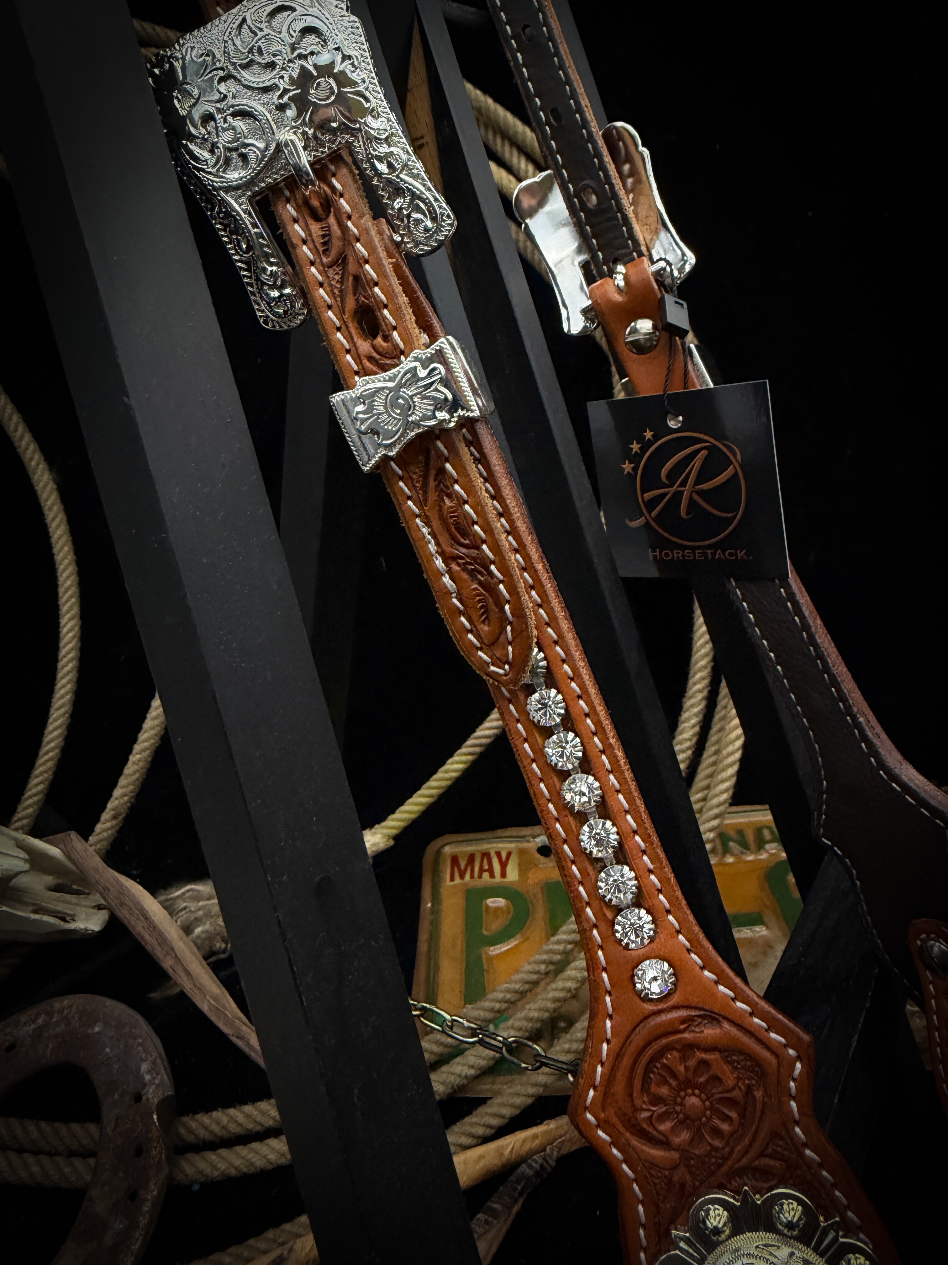 Premium | Western headstall | Dark Chestnut | Silver Shine