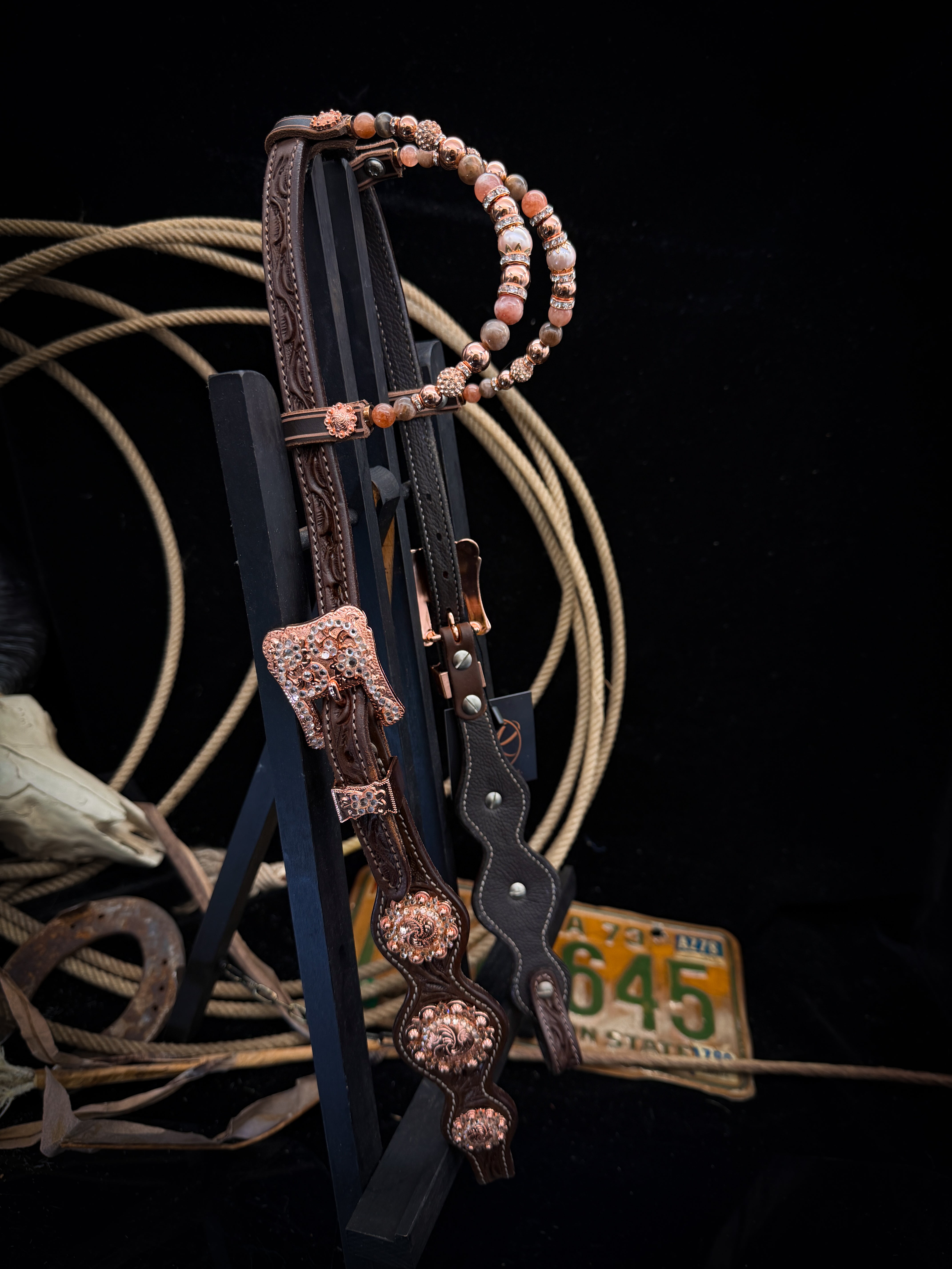 Premium | Westernhoofdstel | Dark Chestnut | Desert Blush