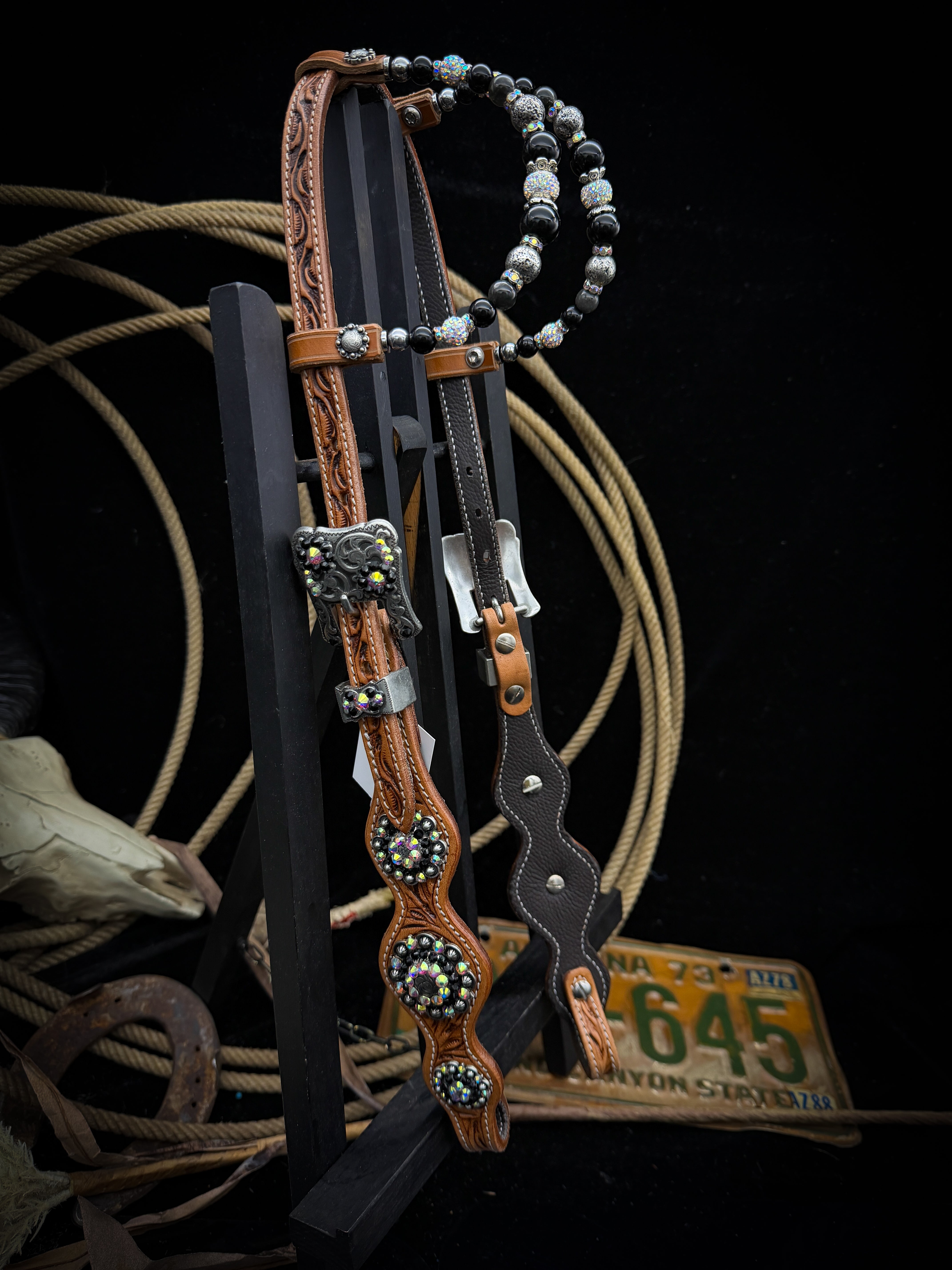 Premium | Labradorit & Onyx | Antique Russet Westernzaumzeug