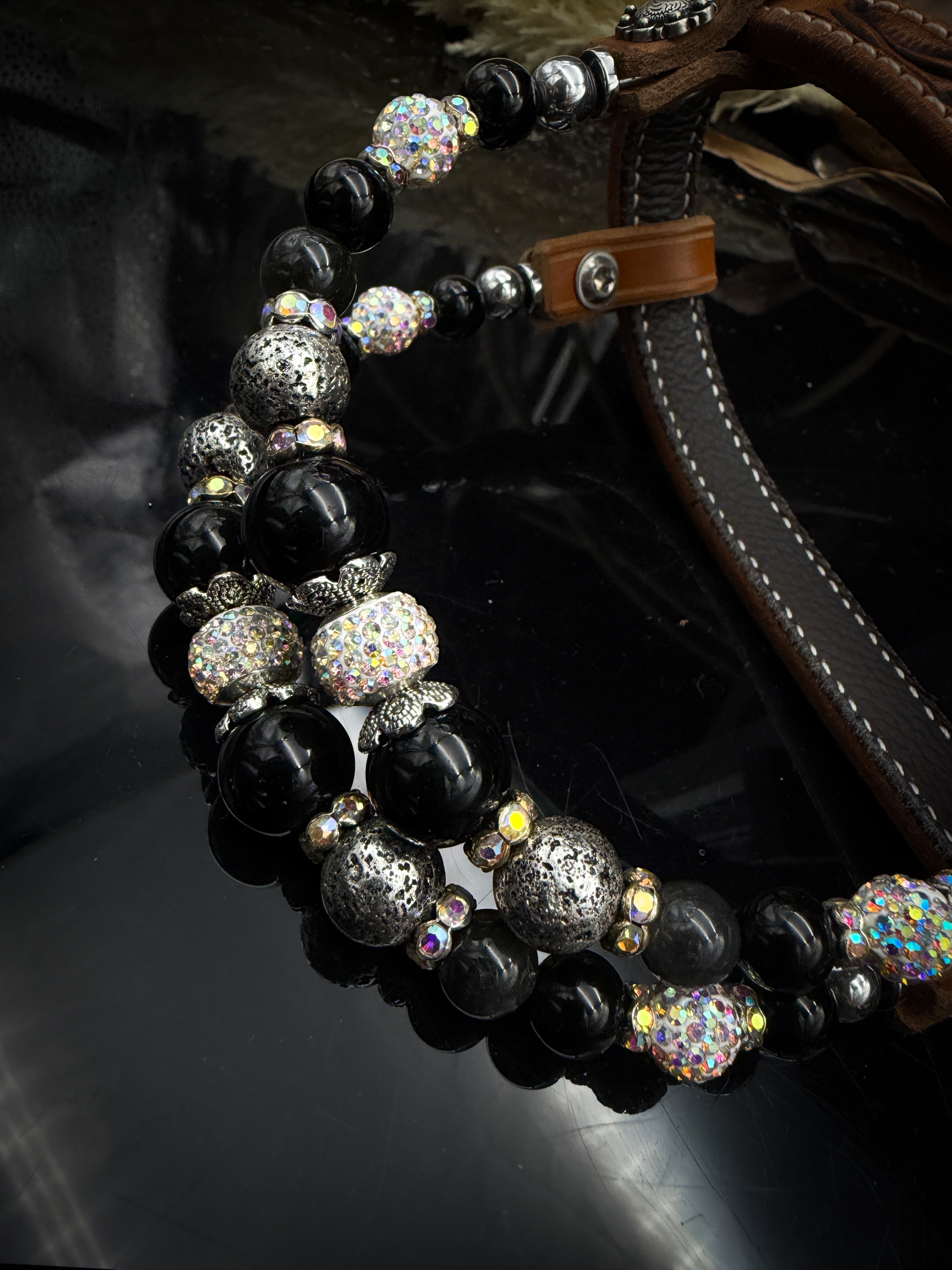 Premium | Labradorit & Onyx | Antique Russet Westernzaumzeug
