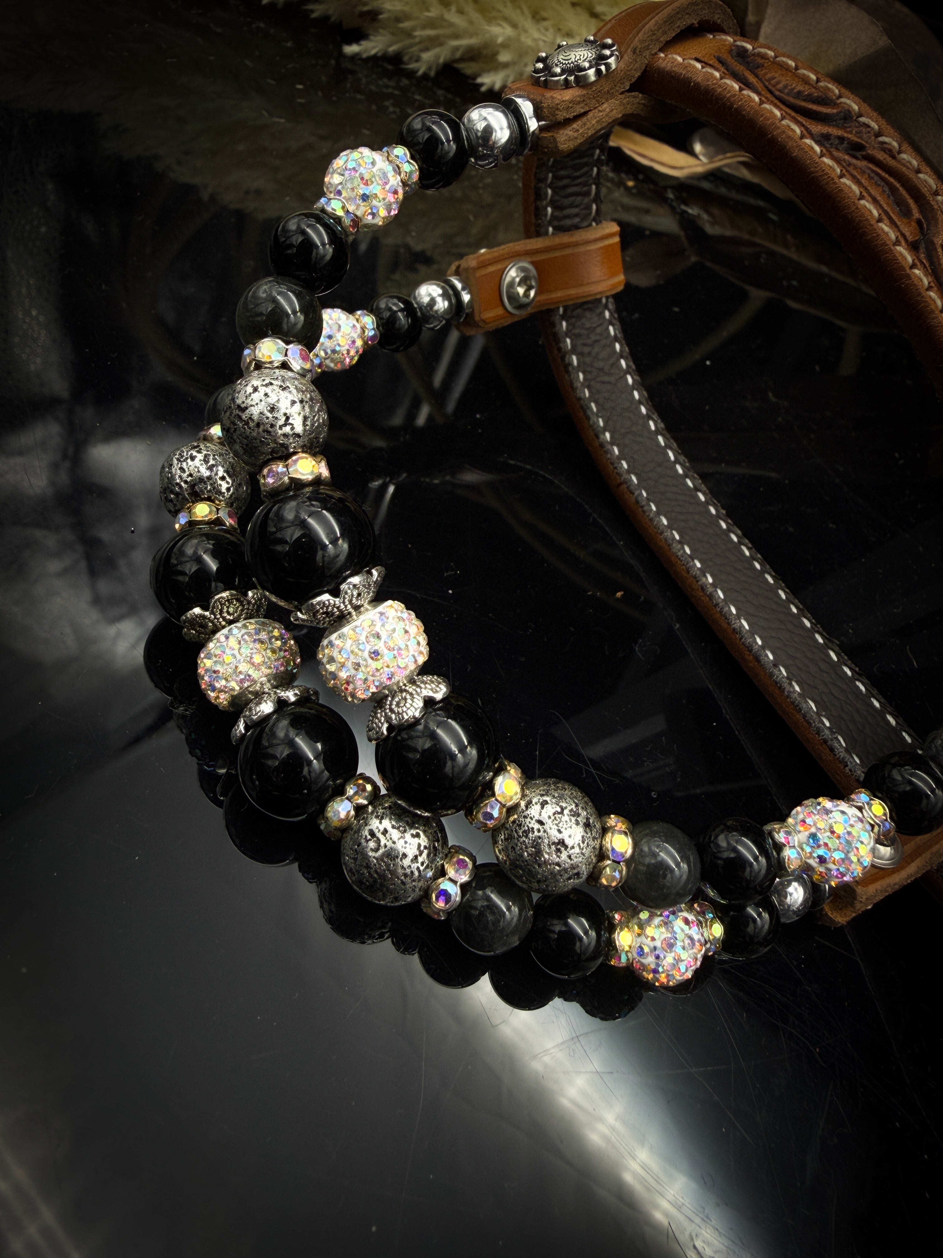 Premium | Labradorit & Onyx | Antique Russet Westernzaumzeug