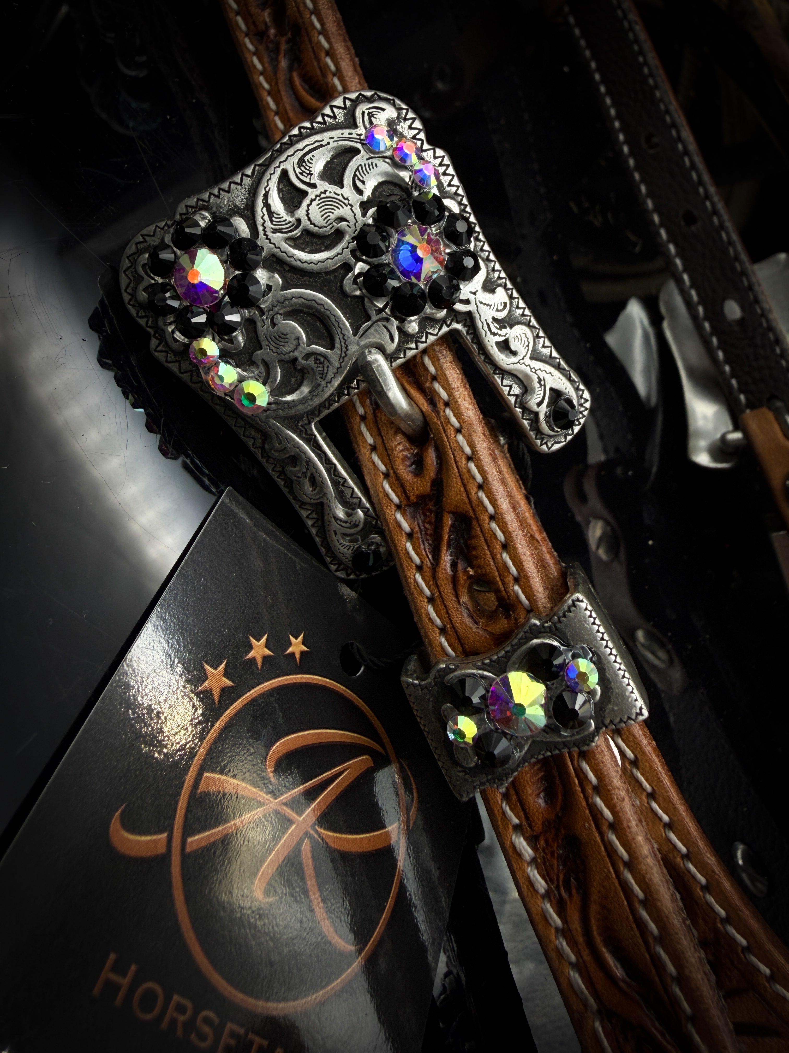 Premium | Labradorit & Onyx | Antique Russet Westernzaumzeug