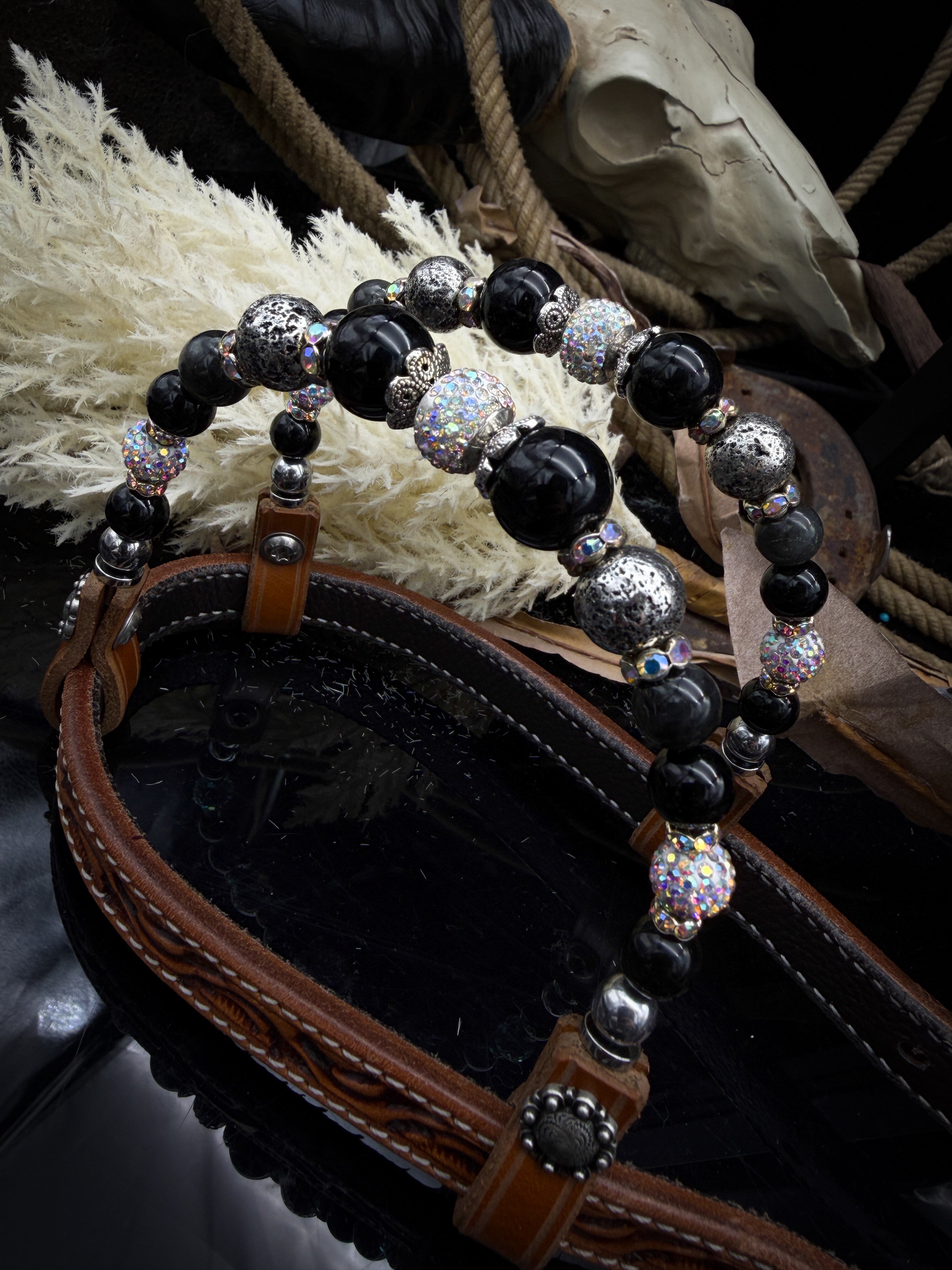 Premium | Labradorit & Onyx | Antique Russet Westernzaumzeug