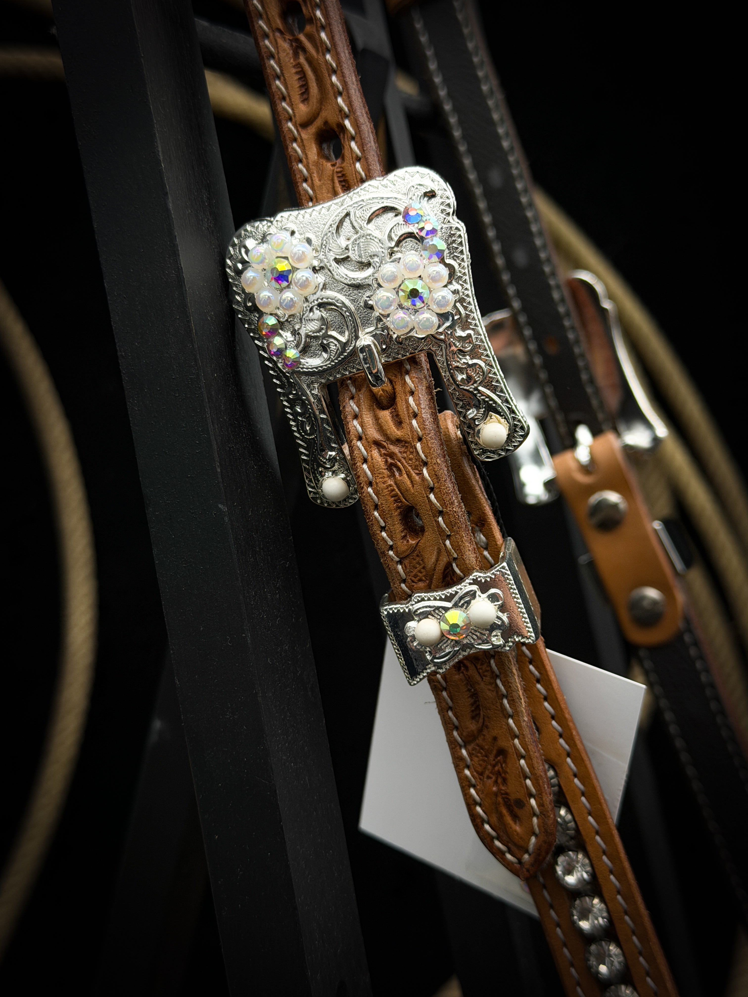 Premium | Weißer Türkis & Crystal AB | Russet Westernzaumzeug