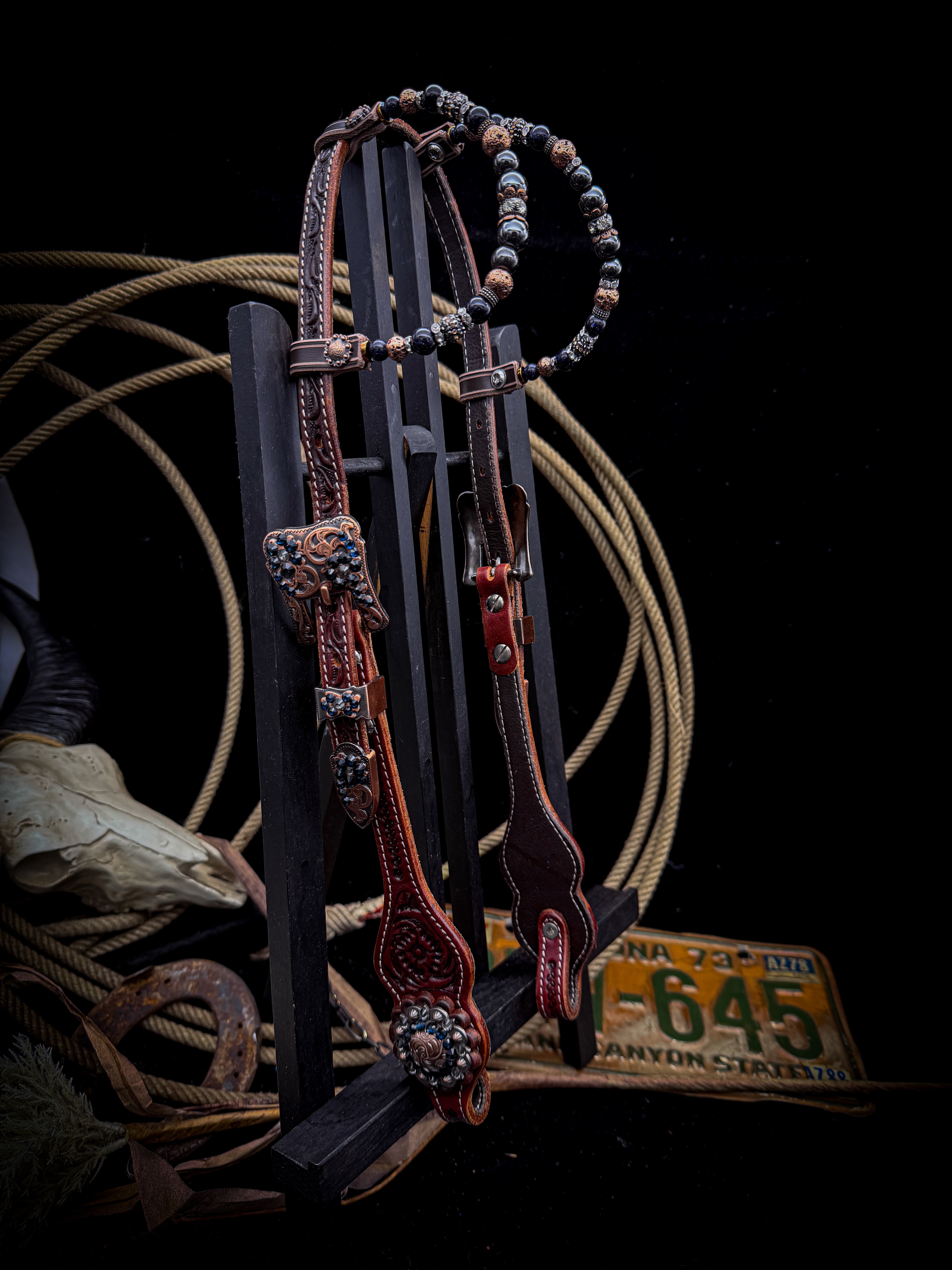 Premium | Midnight Ember | Antique Dark Chestnut Western Hoofdstel