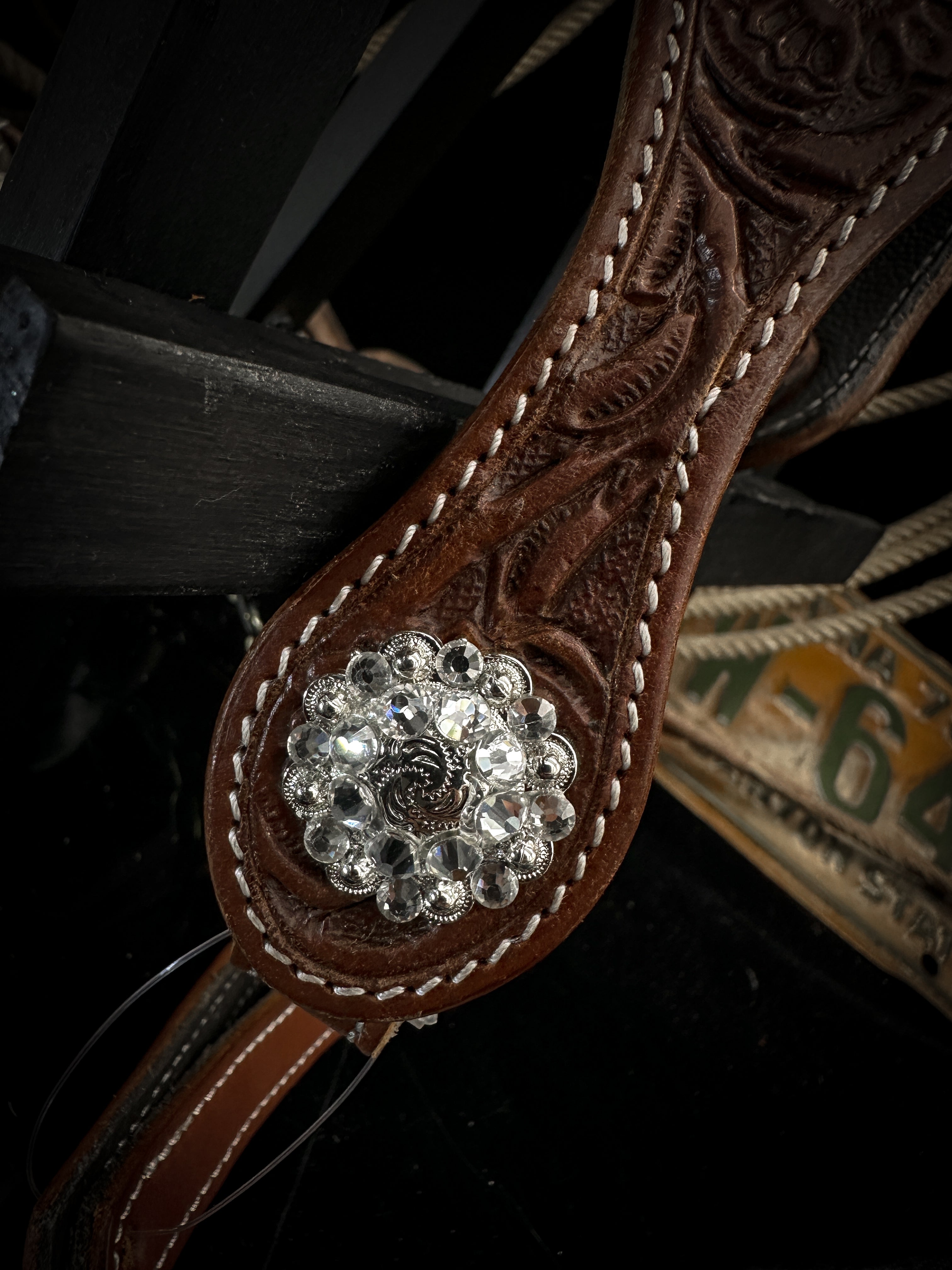 Premium | Westernzaum | Silber Blumen &amp; Weißer Mond