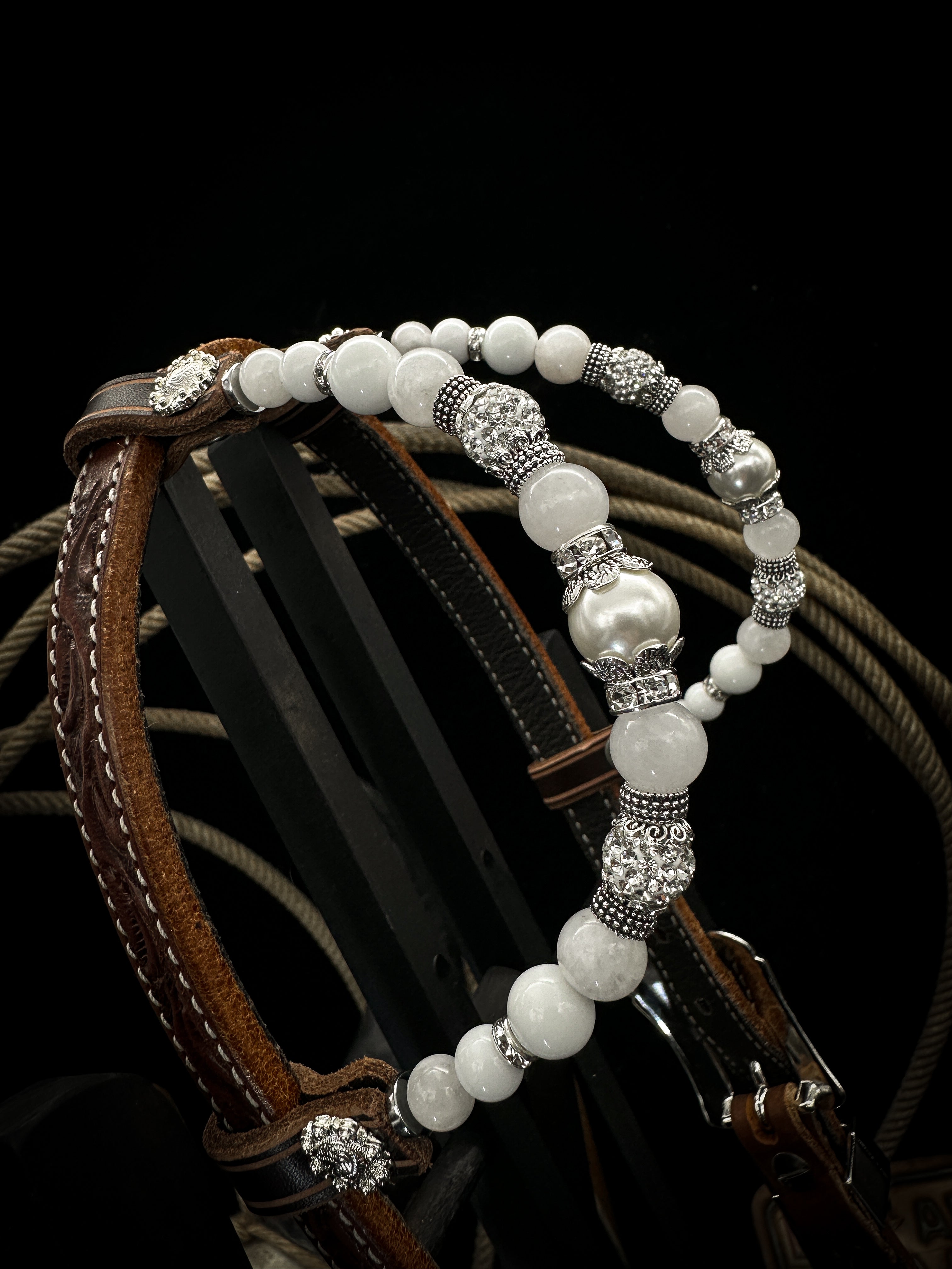 Premium | Westernzaum | Silber Blumen &amp; Weißer Mond