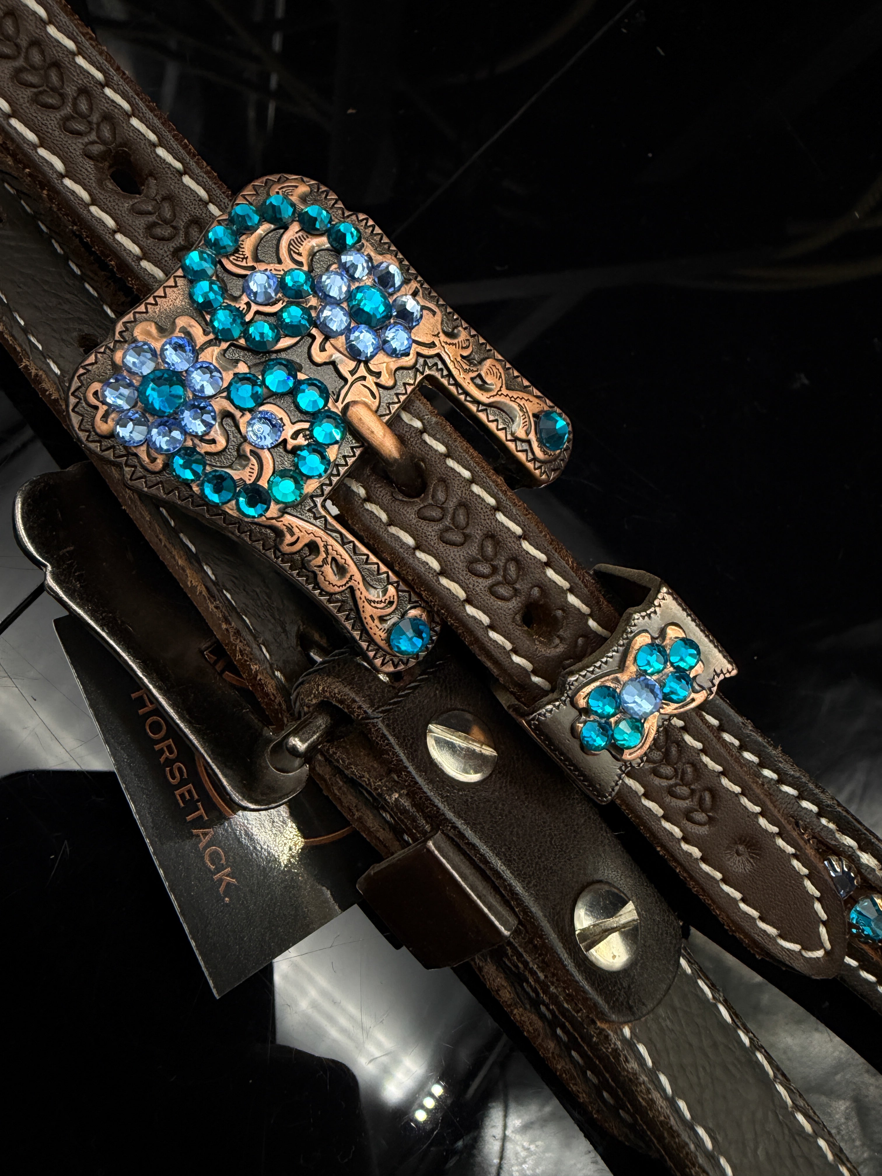 Premium | Perfect Turquoise &amp; Blue | Dark brown western bridle