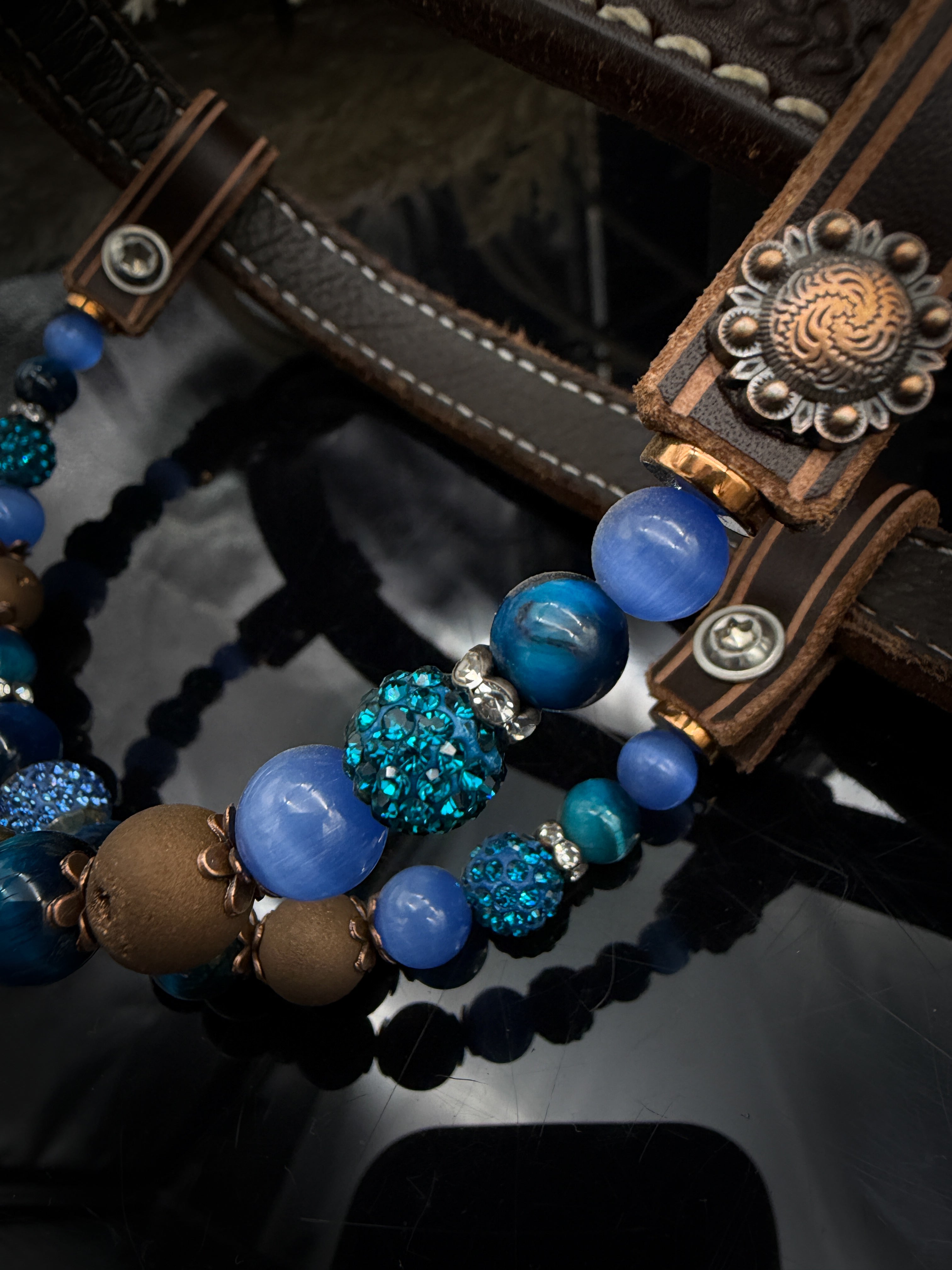 Premium | Perfect Turquoise &amp; Blue | Dark brown western bridle