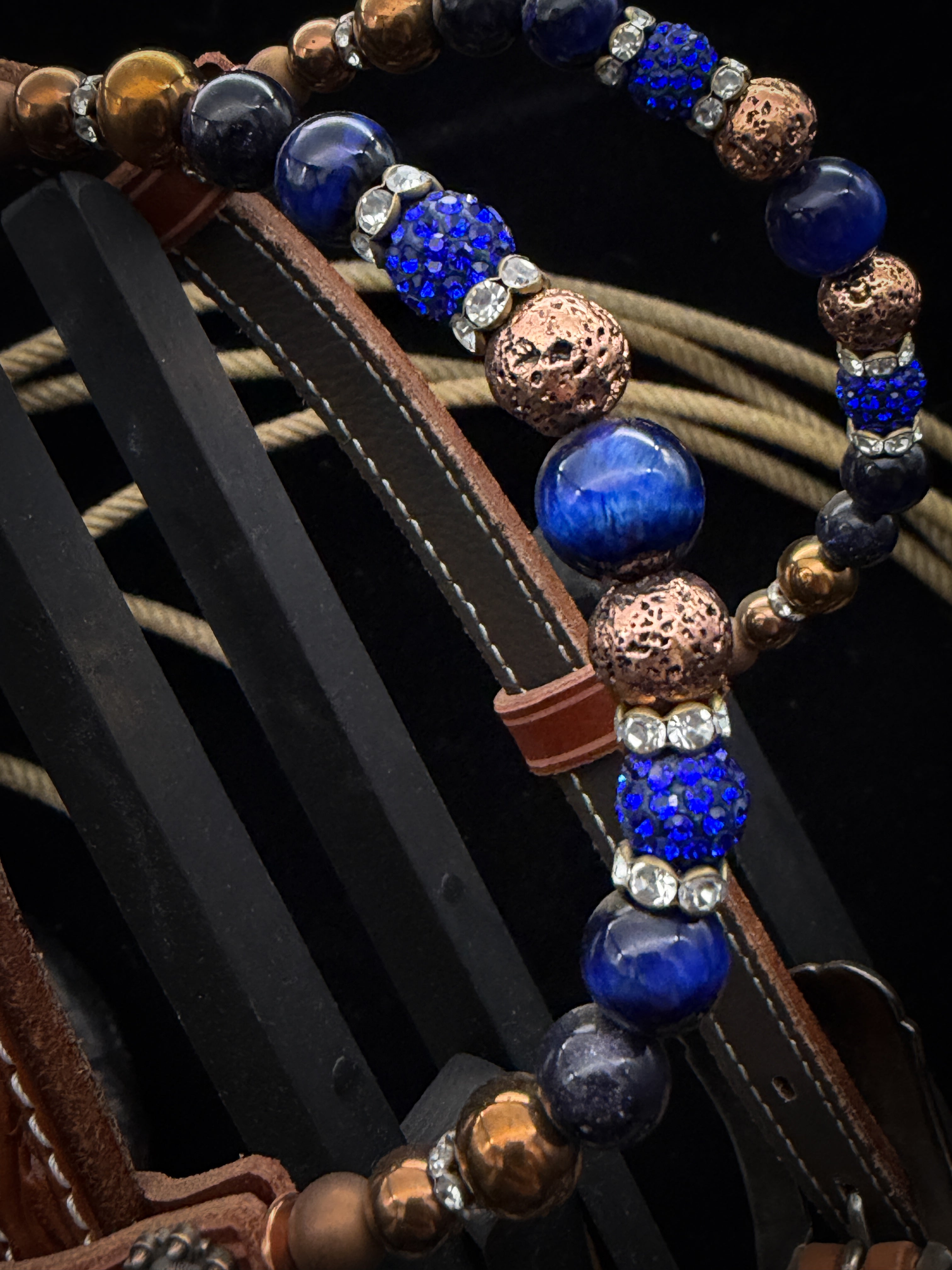 Premium | Chestnut flower tooled western hoofdstel  | Copper & Blue