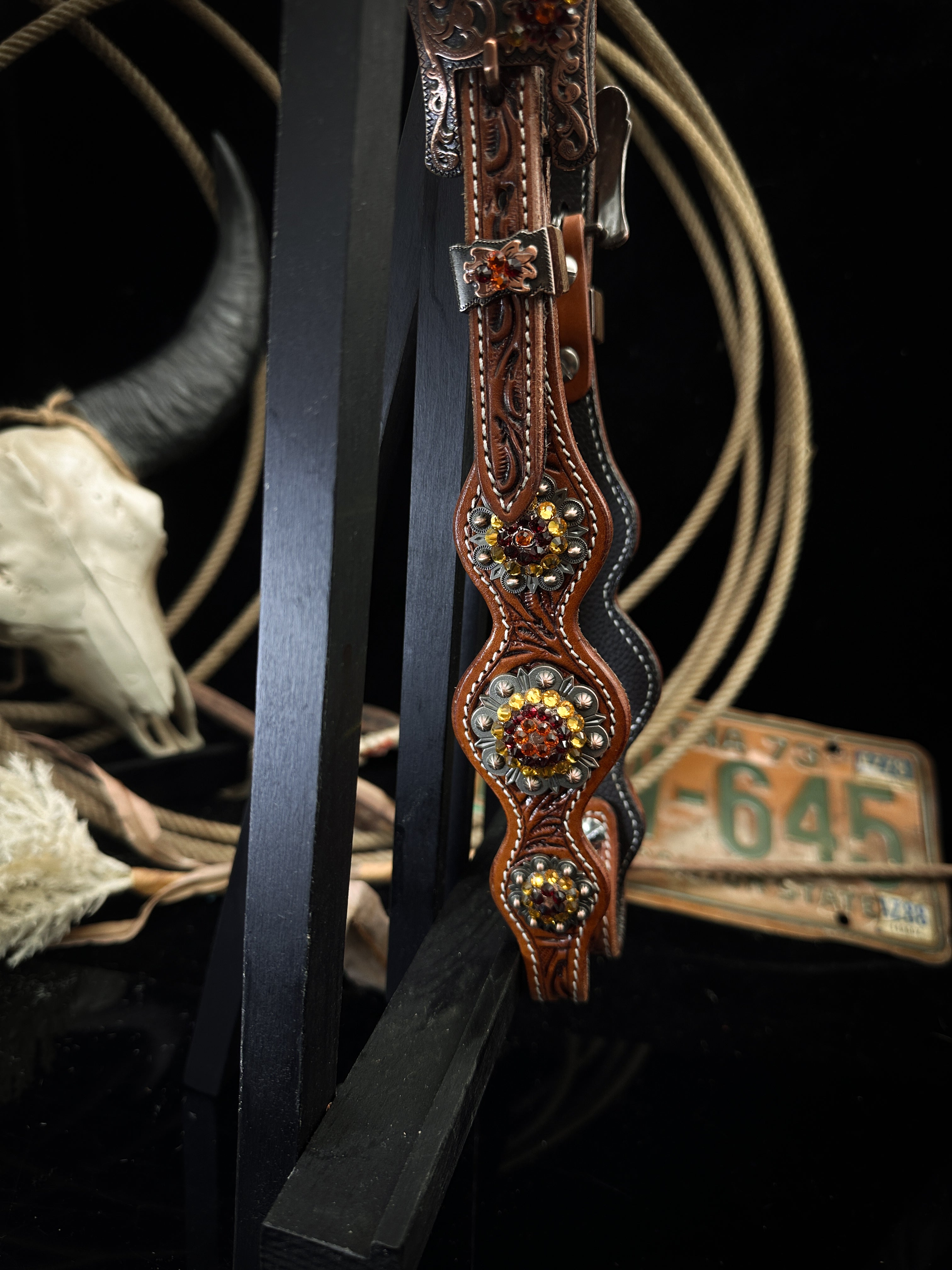 Premium | Perfect Turquoise &amp; Blue | Dark brown western bridle