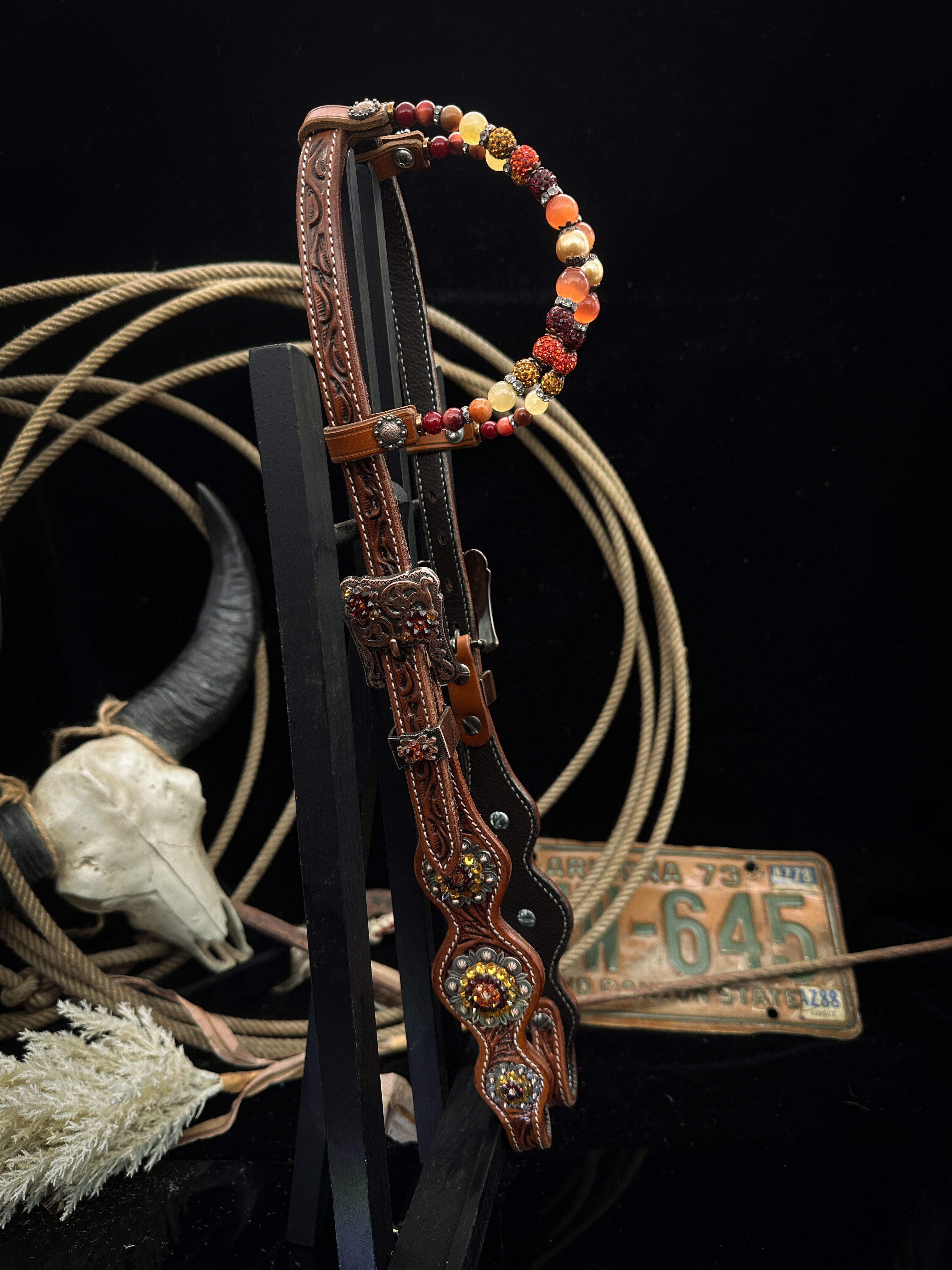Premium | Perfect Turquoise &amp; Blue | Dark brown western bridle
