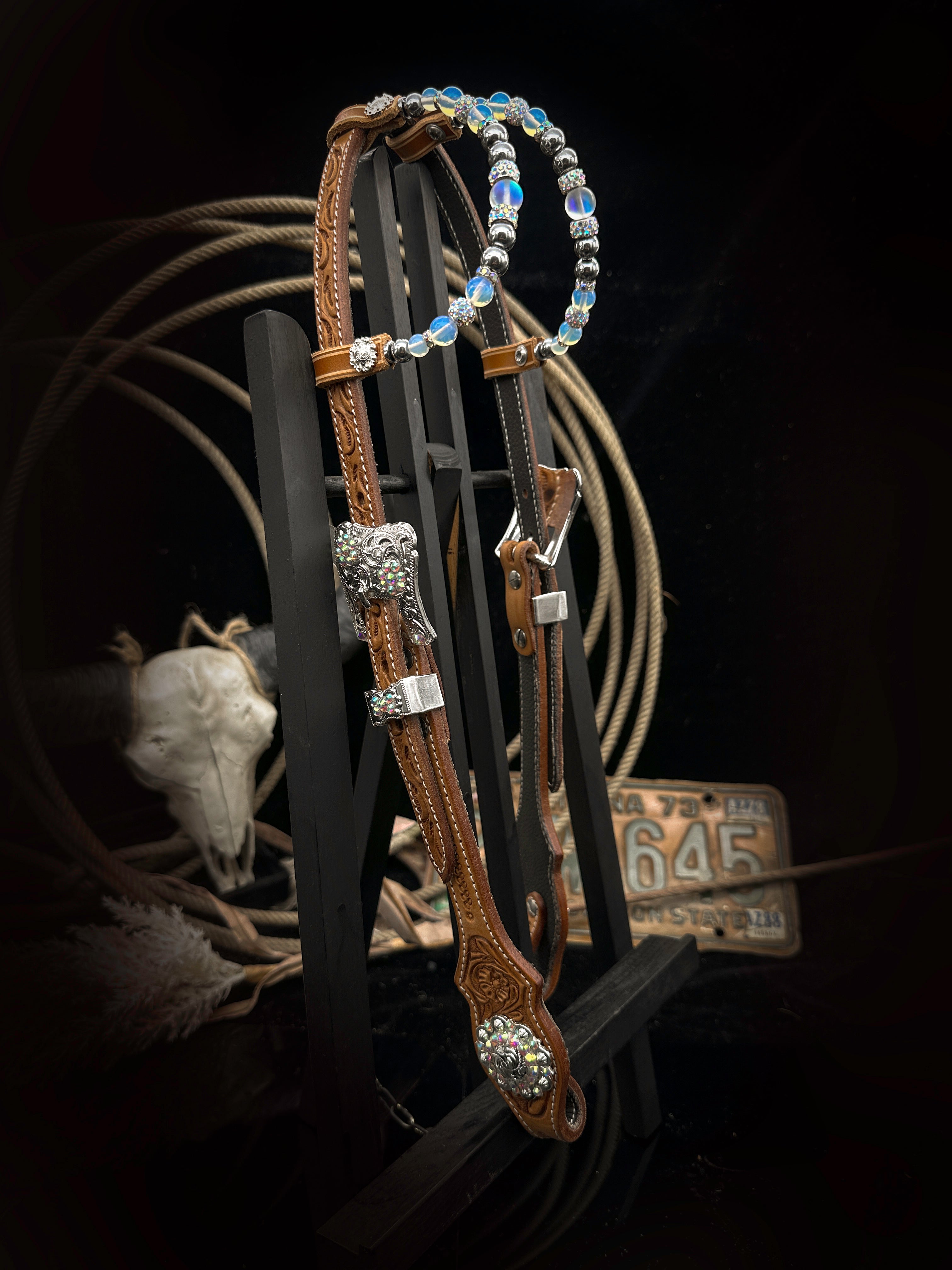 Premium| Elegantes rotbraunes Show-Kopfstück | Silber &amp; AB