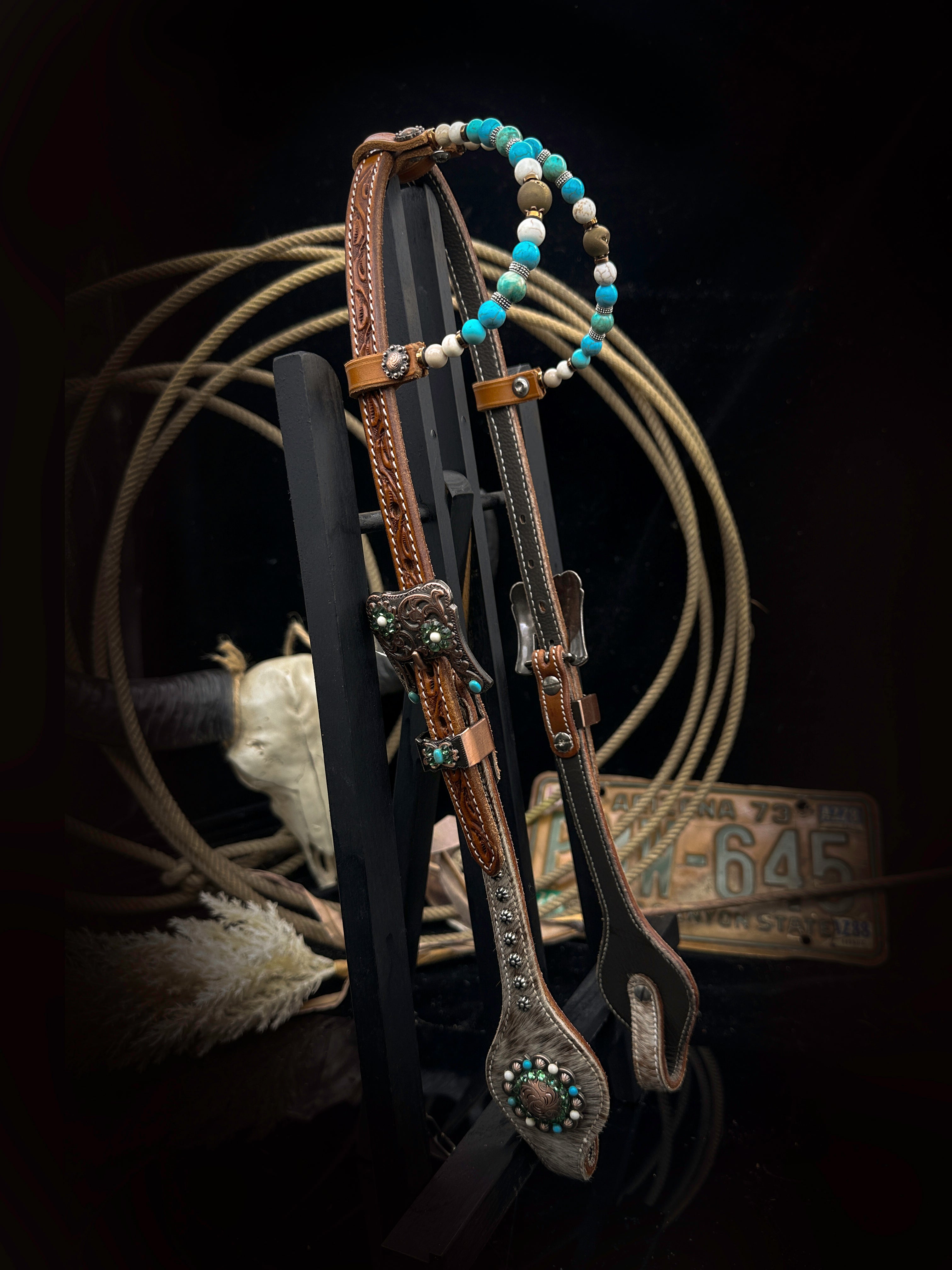 Premium | Aniek Chestnut western bridle | Turquoise