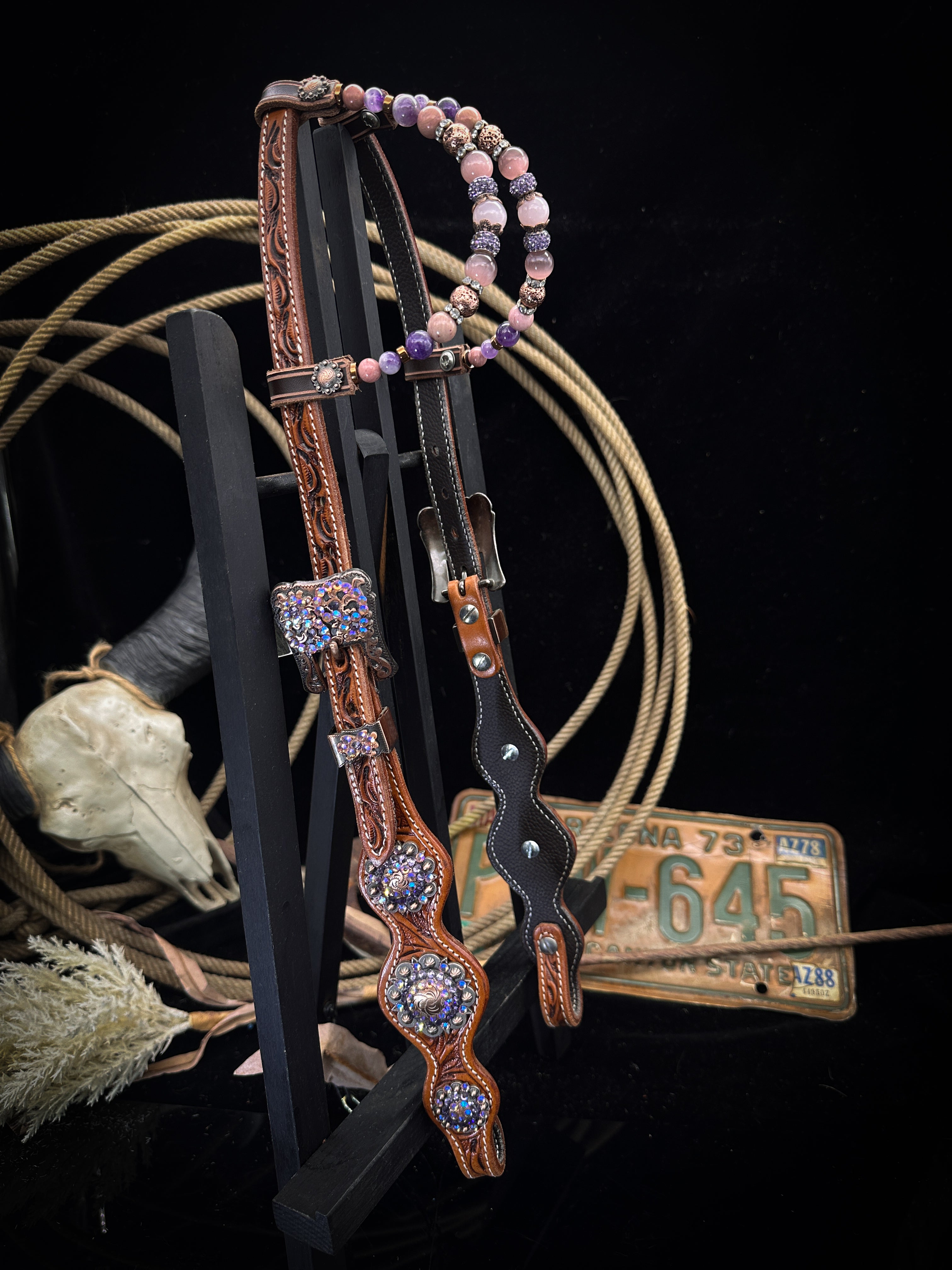 Premium | Amethist | Antique chestnut western hoofdstel