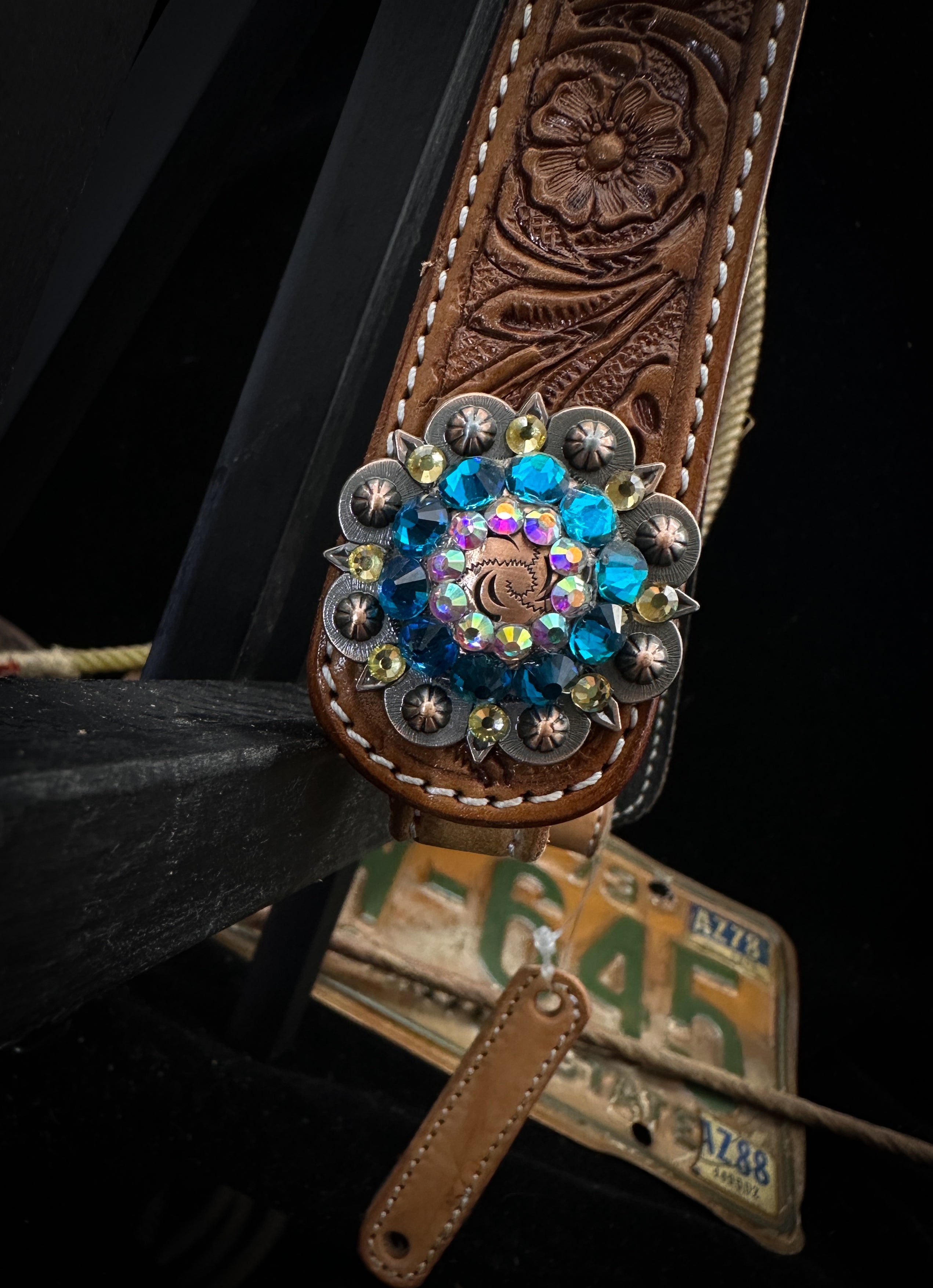 Premium | Pastel Petrol | Antique chestnut western hoofdstel