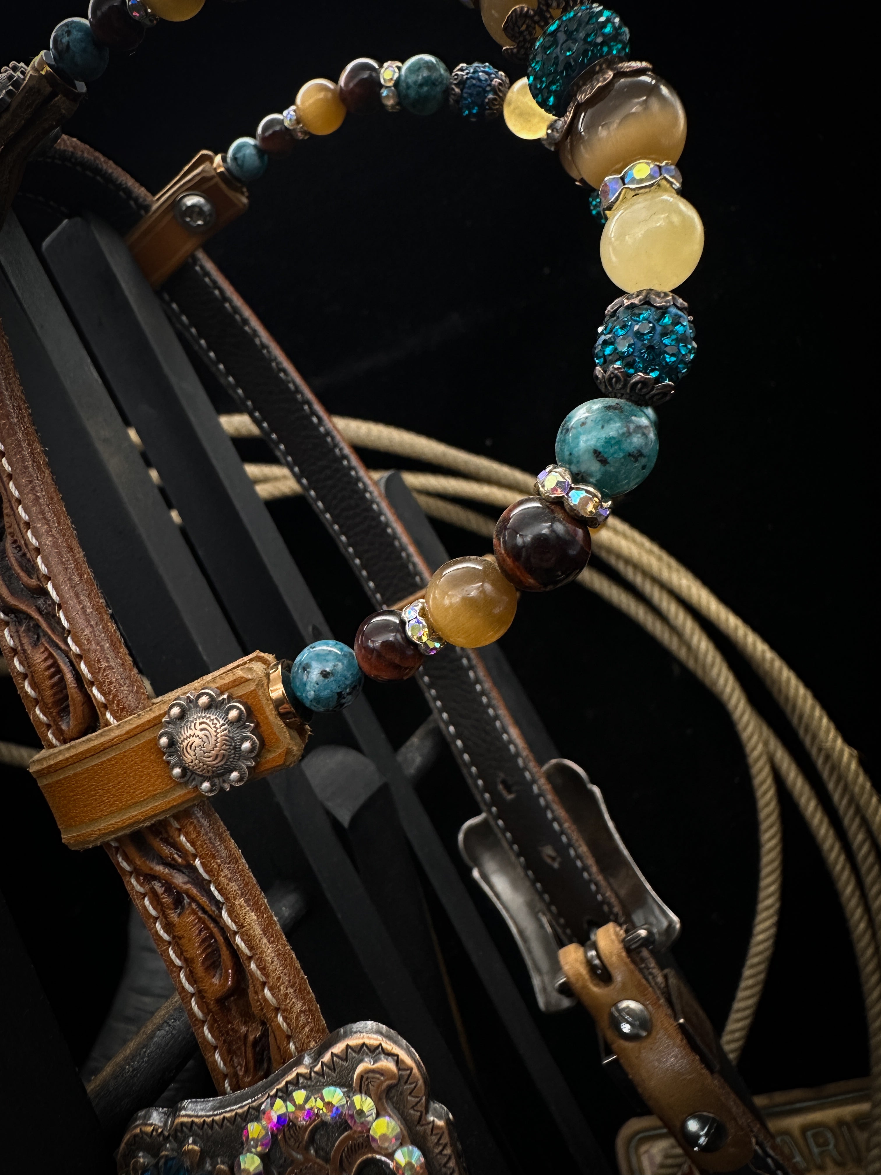 Premium | Pastel Petrol | Antique chestnut western hoofdstel